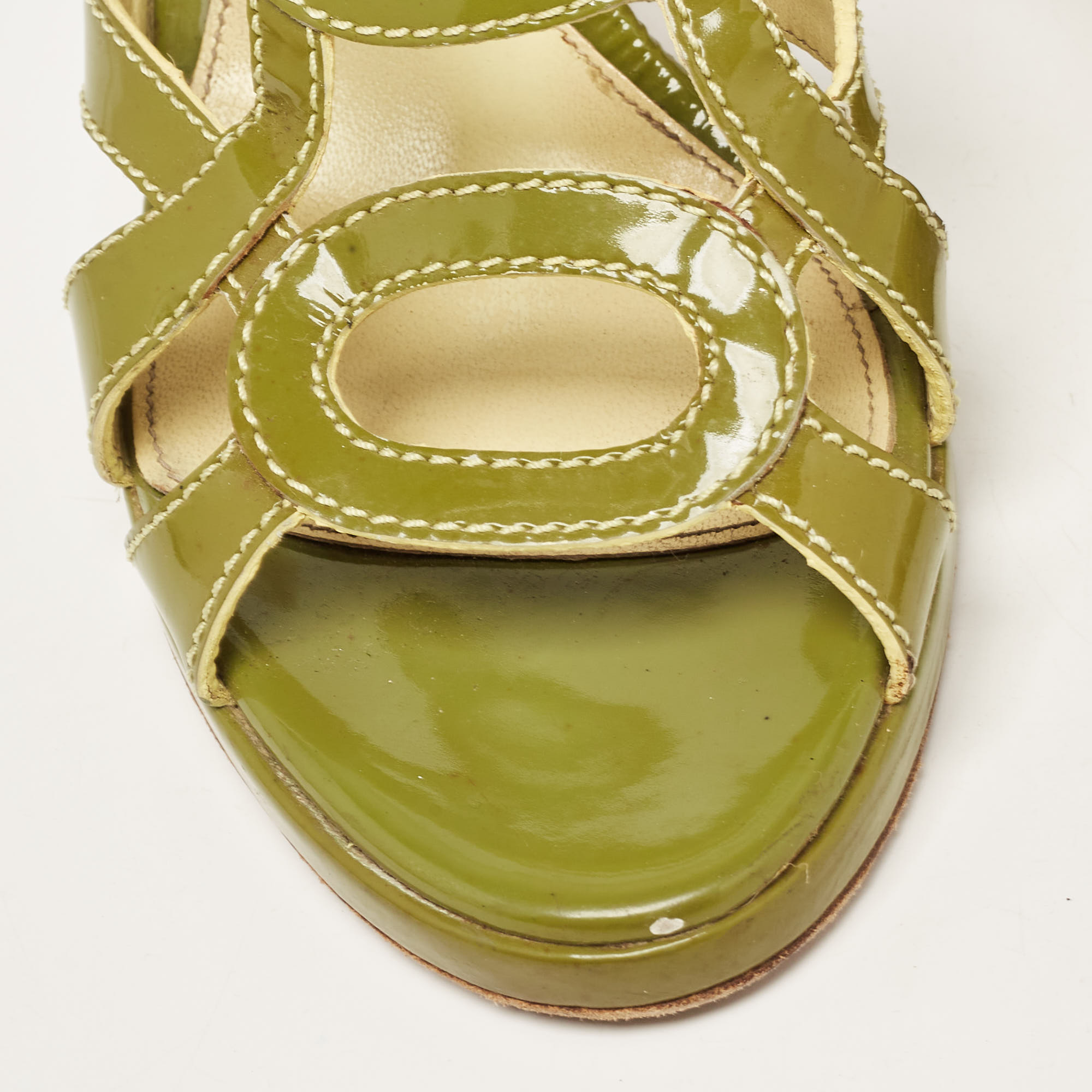 Sergio Rossi Green Patent Leather Platform Strappy Slide Sandals Size 39