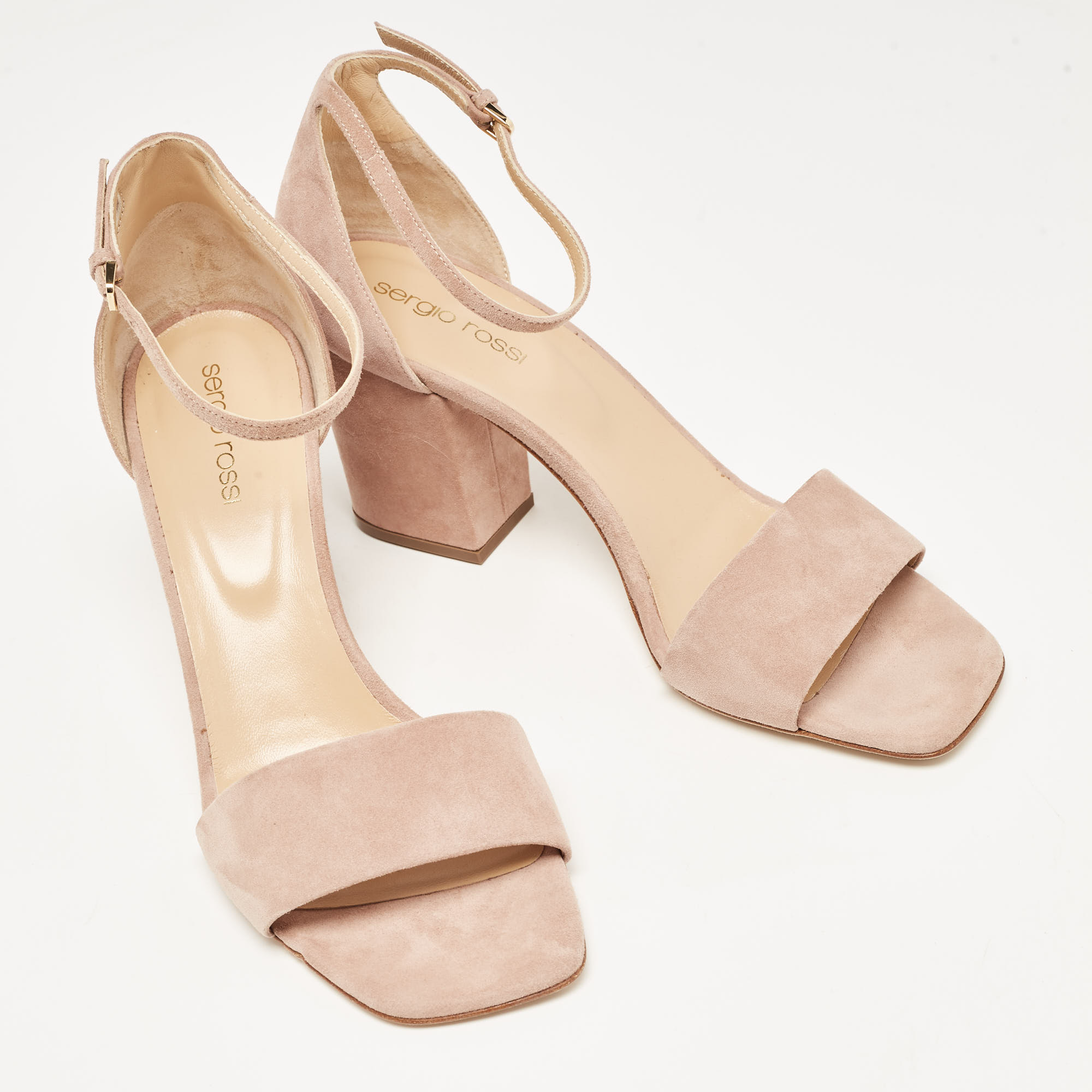 Sergio Rossi Beige Suede Ankle Strap Sandals Size 39