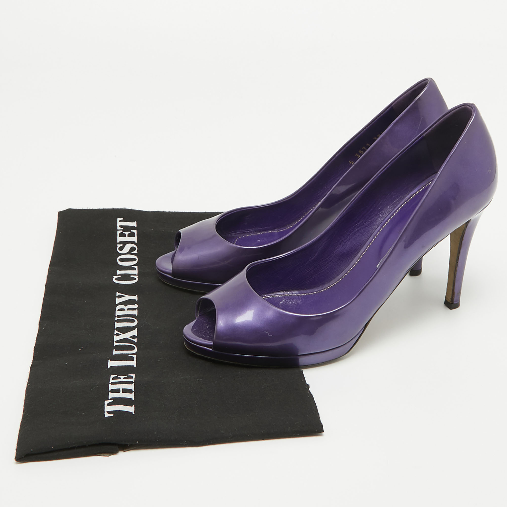 Sergio Rossi Purple Patent Leather Peep Toe Platform Pumps Size 38.5