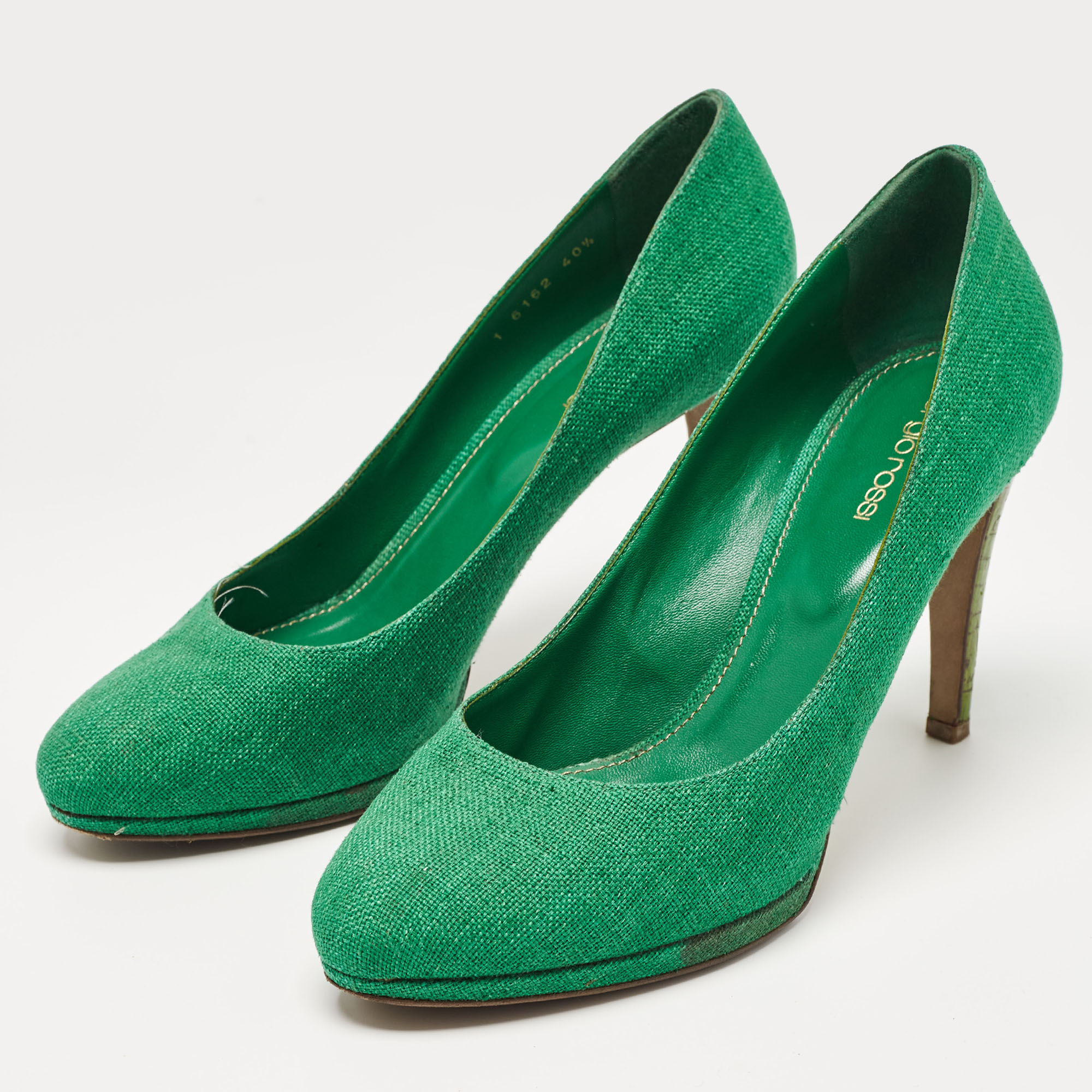 Sergio Rossi Green Canvas Platform Pumps Size 40.5