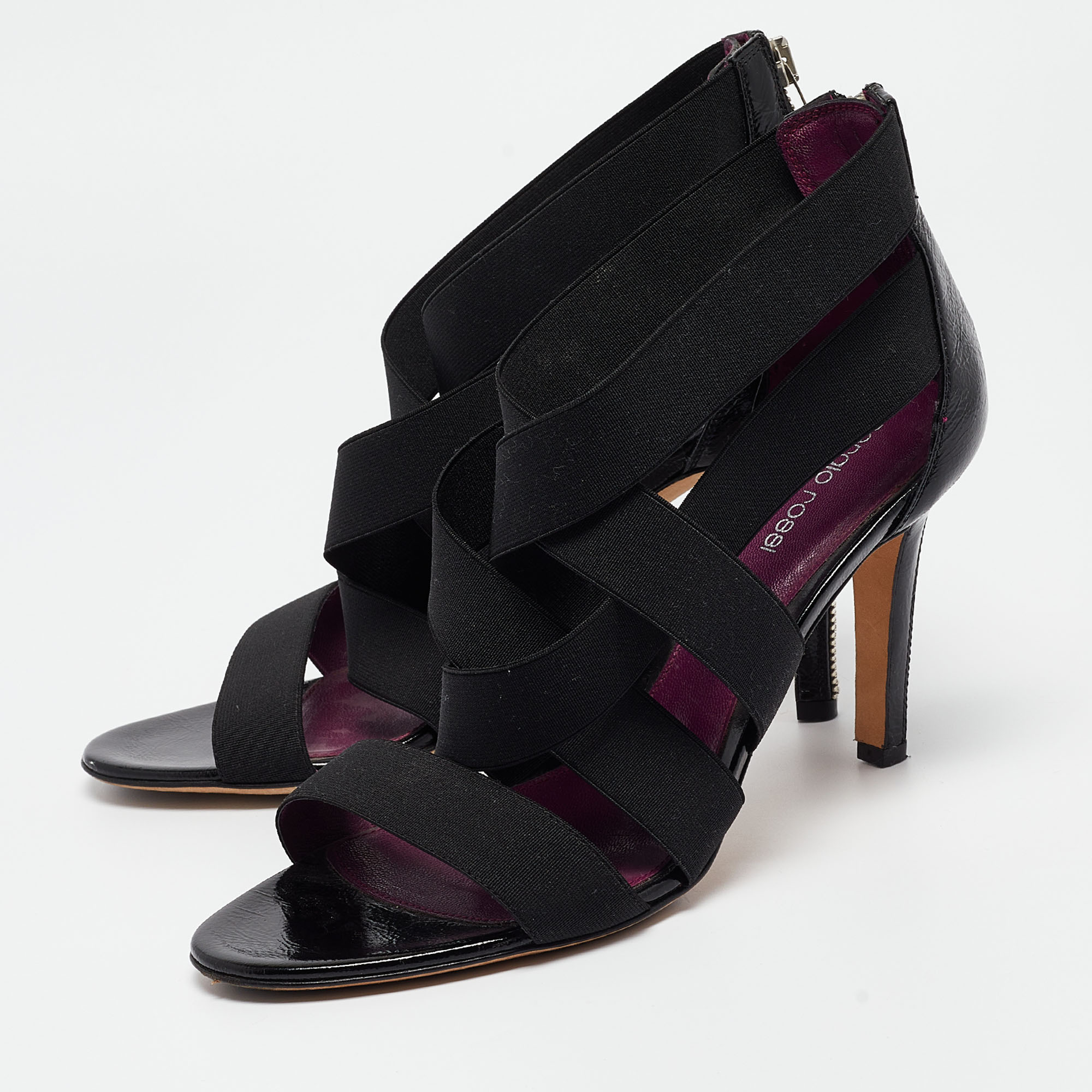 Sergio Rossi Black Leather And Elastic Strappy Sandals Size 39