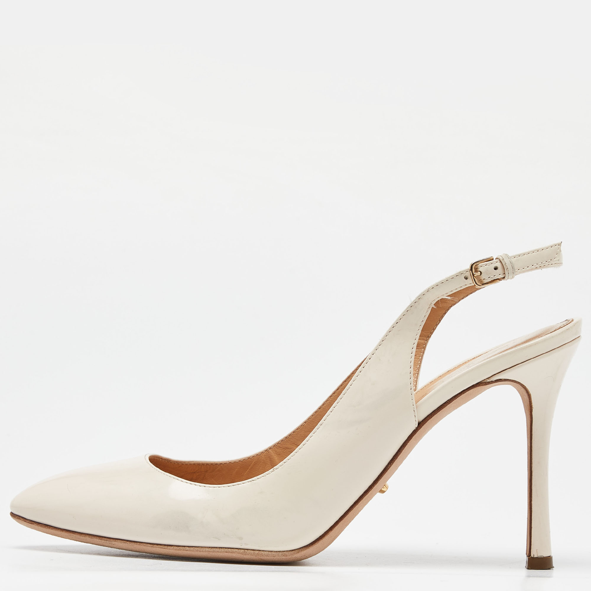 Sergio rossi beige leather slingback pumps size 38
