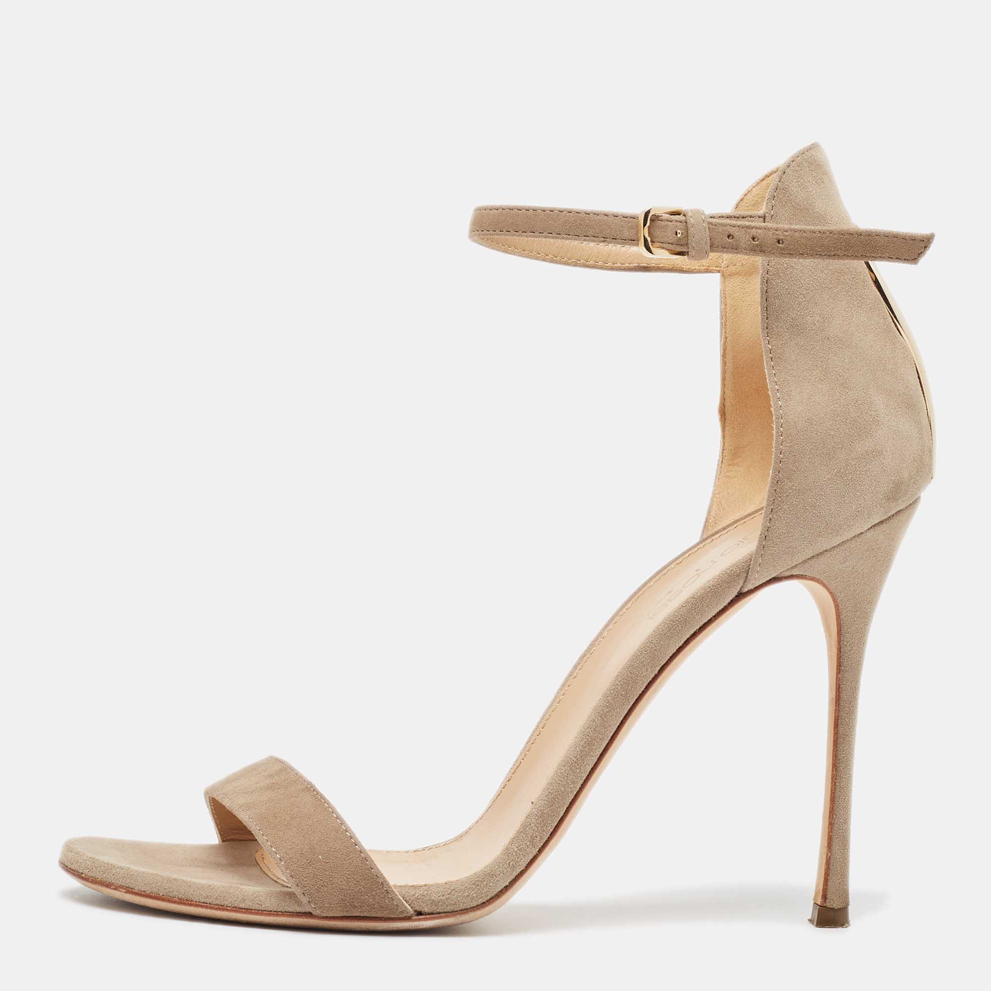 Sergio rossi beige suede ankle strap sandals size 37