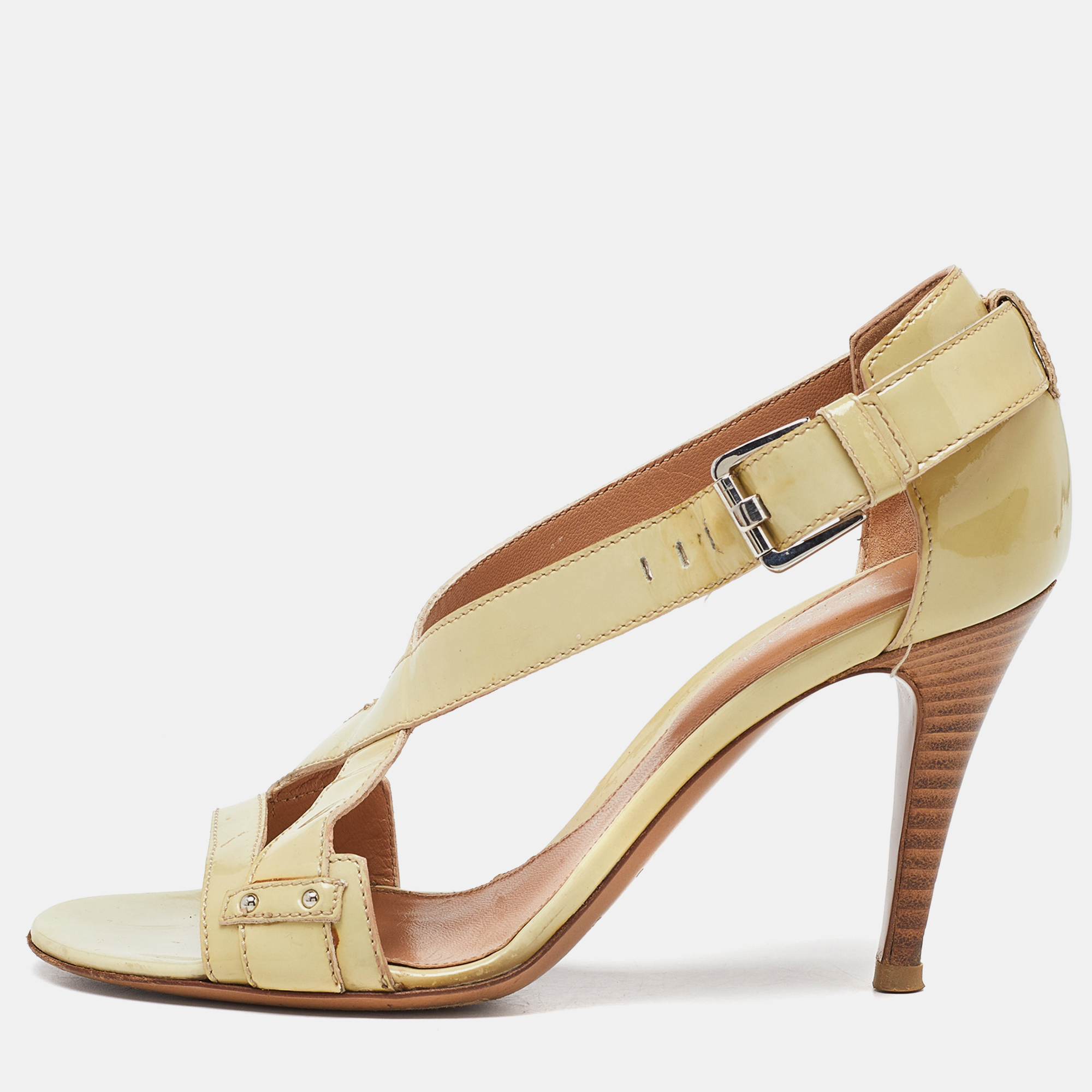 Sergio rossi beige patent leather strappy sandals size 37