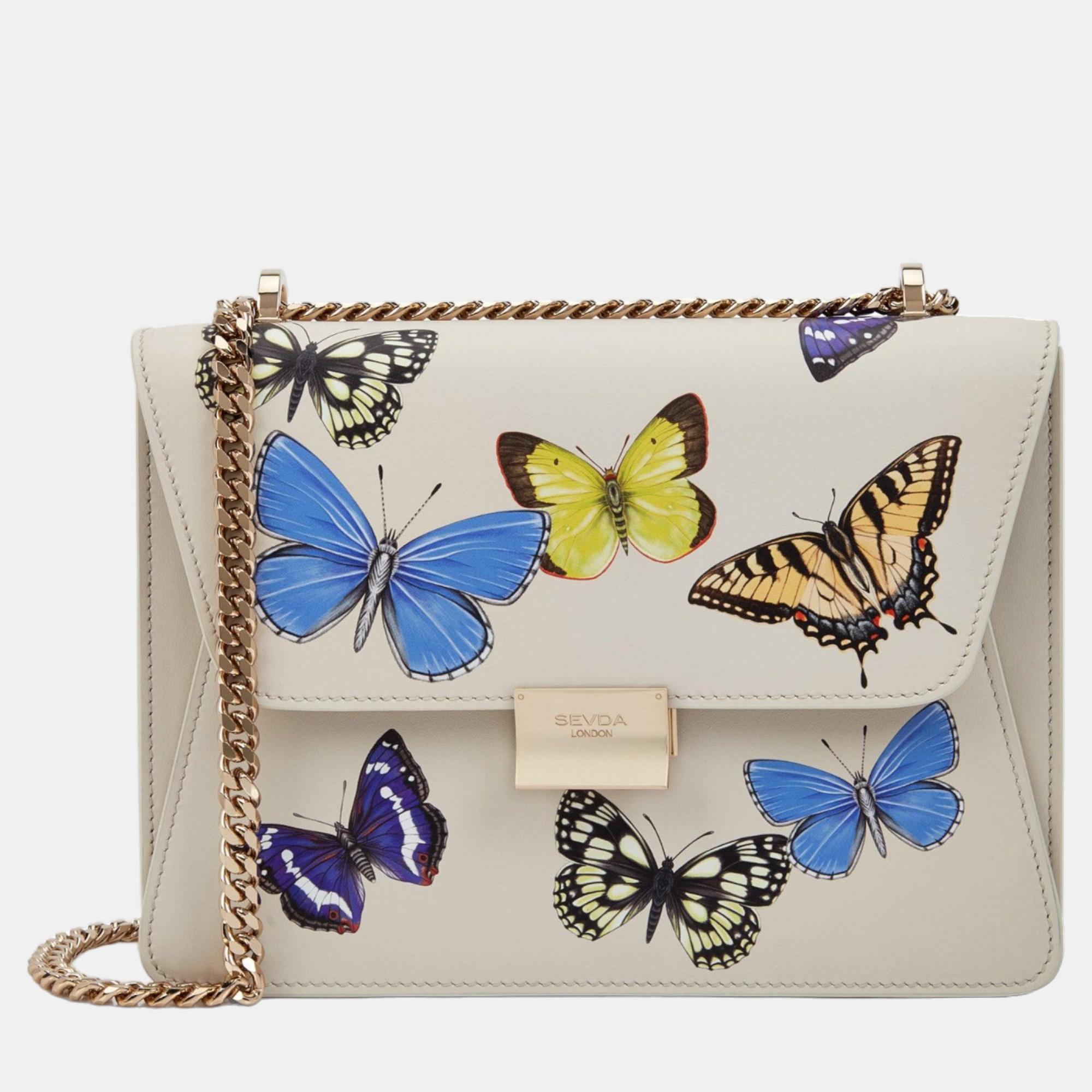 Sevda London Kate Shoulder Bag Off White Butterflies
