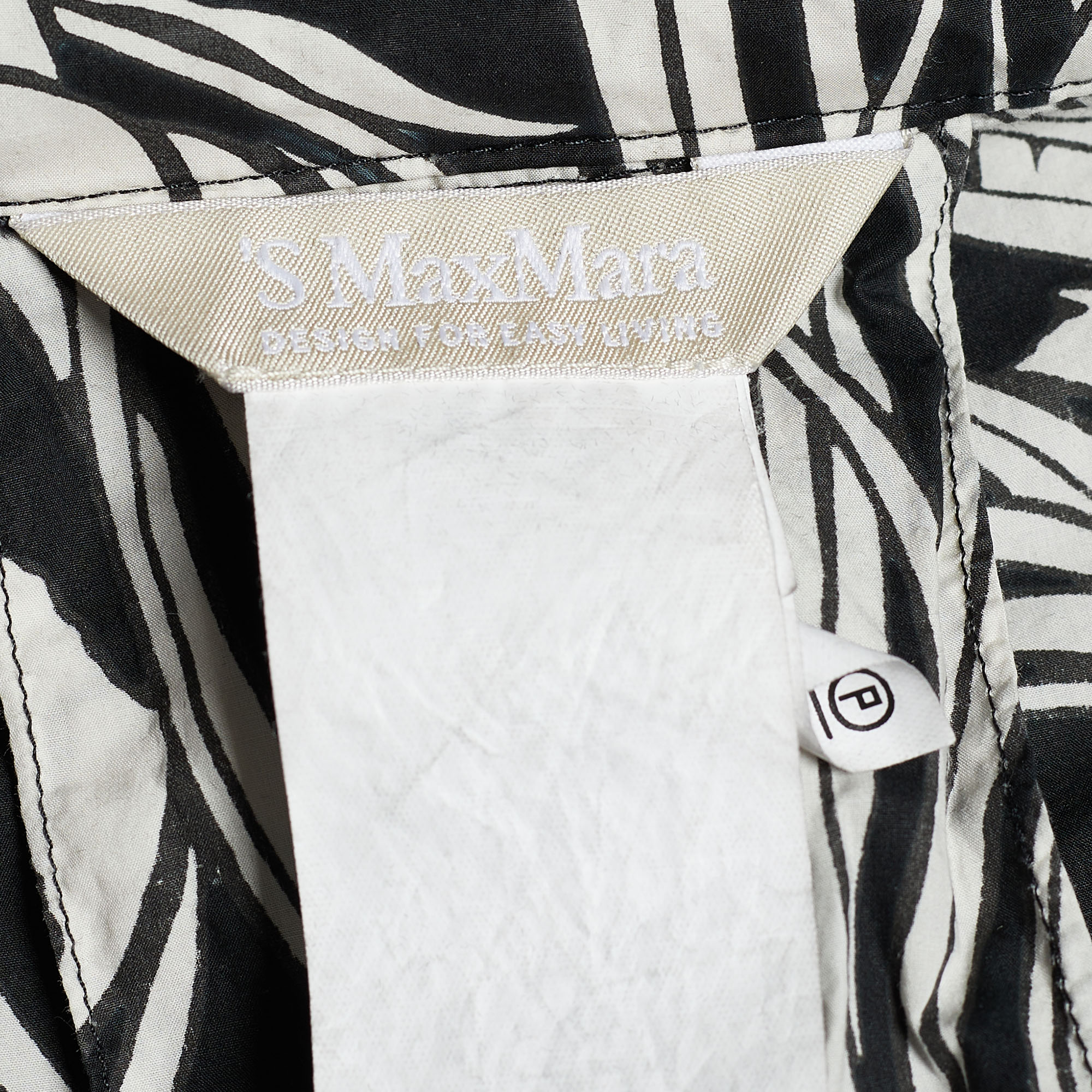 S'Max Mara Monochrome Floral Print Cotton Shirt Dress L