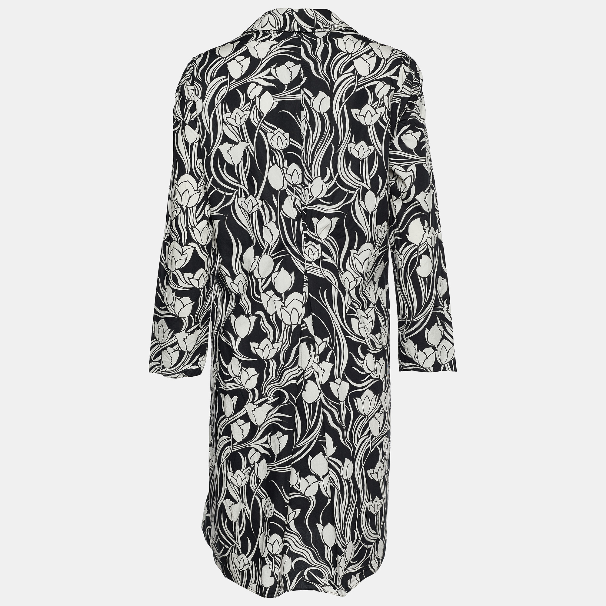 S'Max Mara Monochrome Floral Print Cotton Shirt Dress L