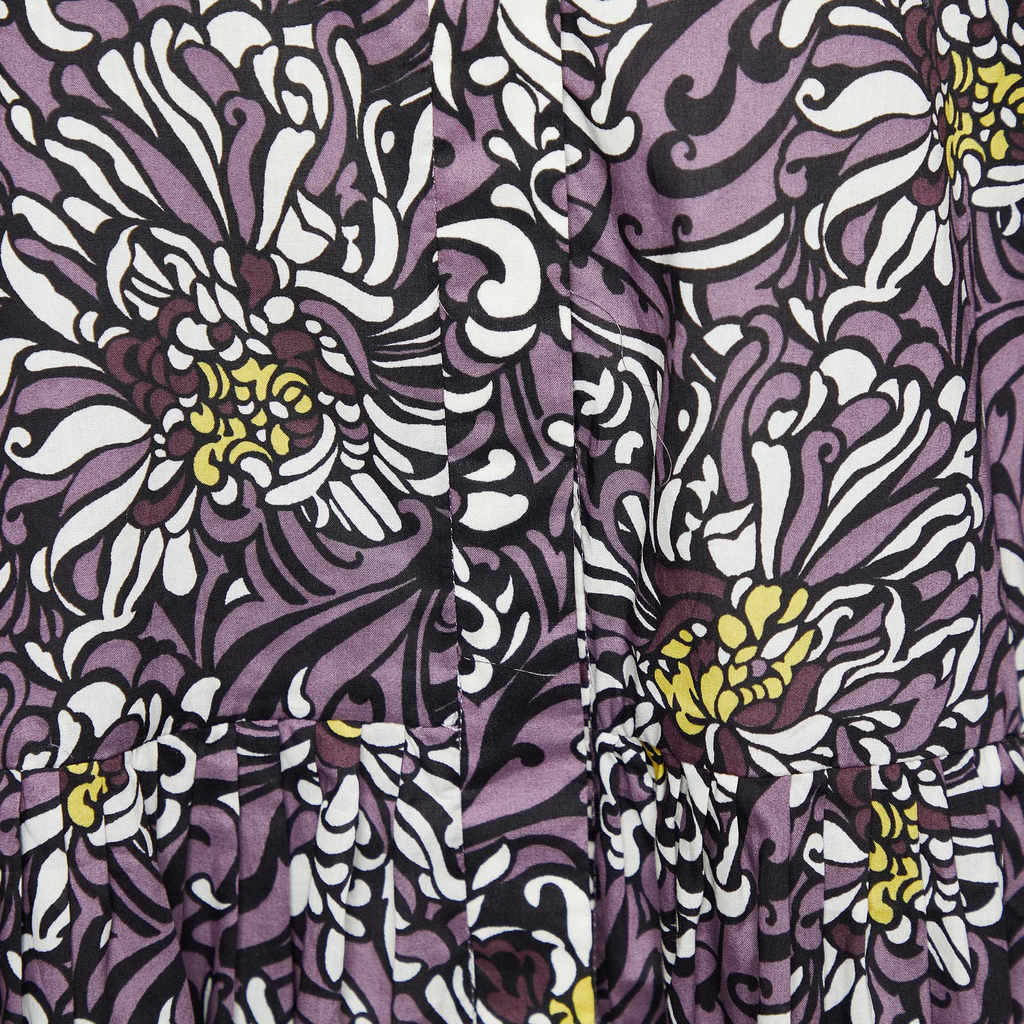 S'Max Mara Purple Floral Printed Cotton Mini Dress L