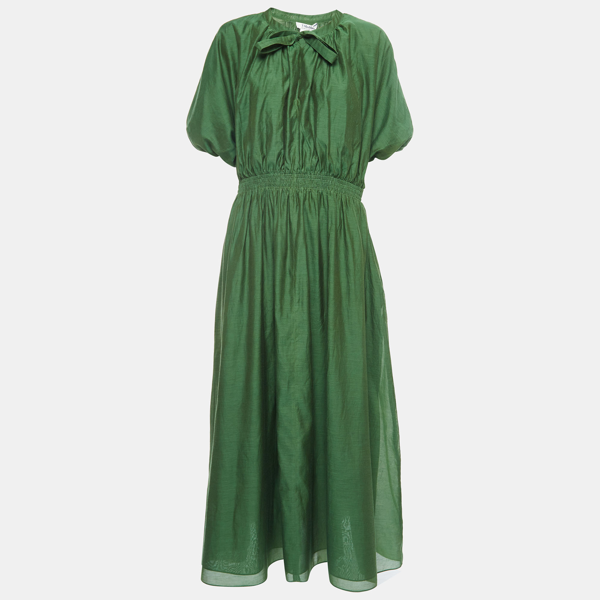 S'Max Mara Green Cotton Elasticated Waist Maxi Dress L