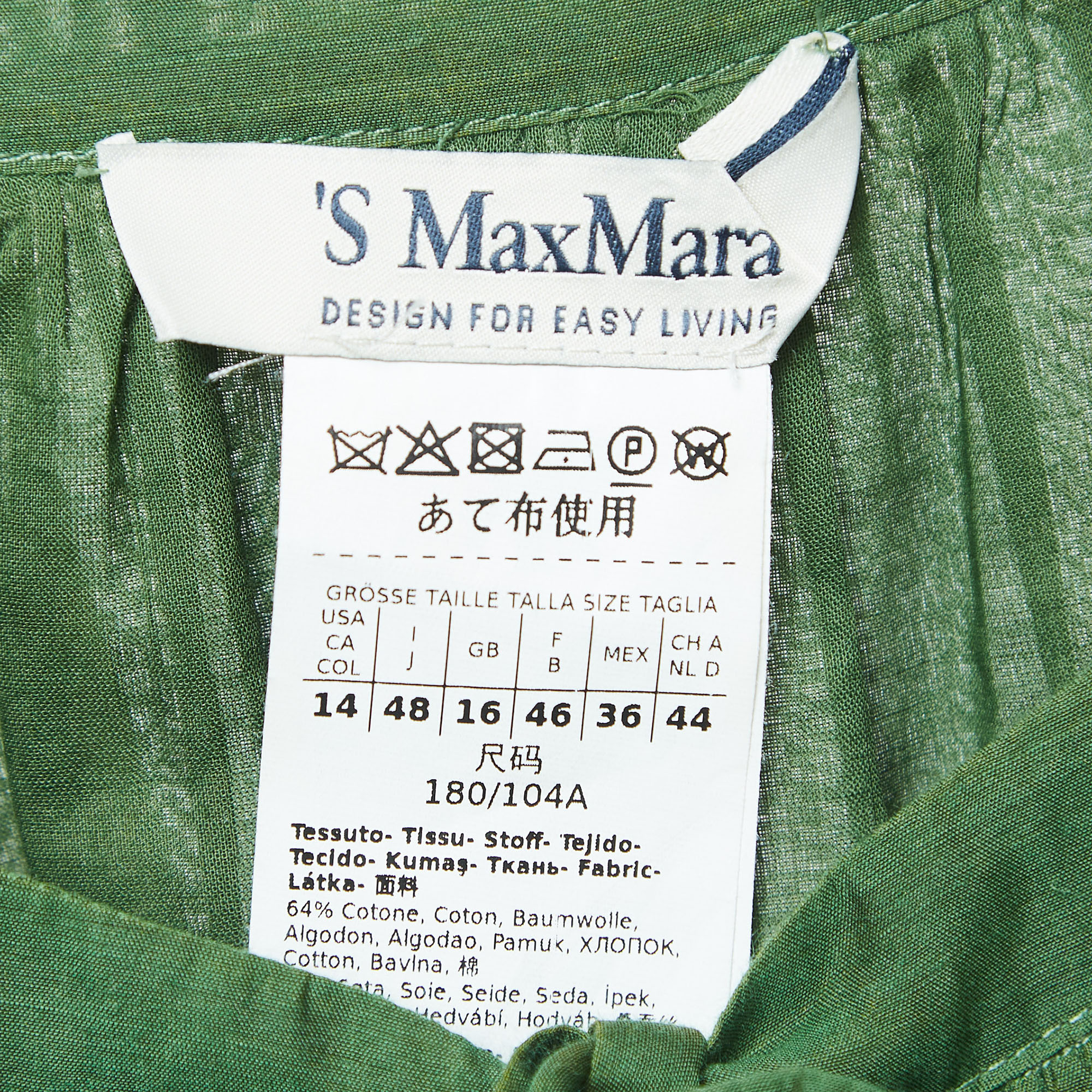 S'Max Mara Green Cotton Elasticated Waist Maxi Dress L