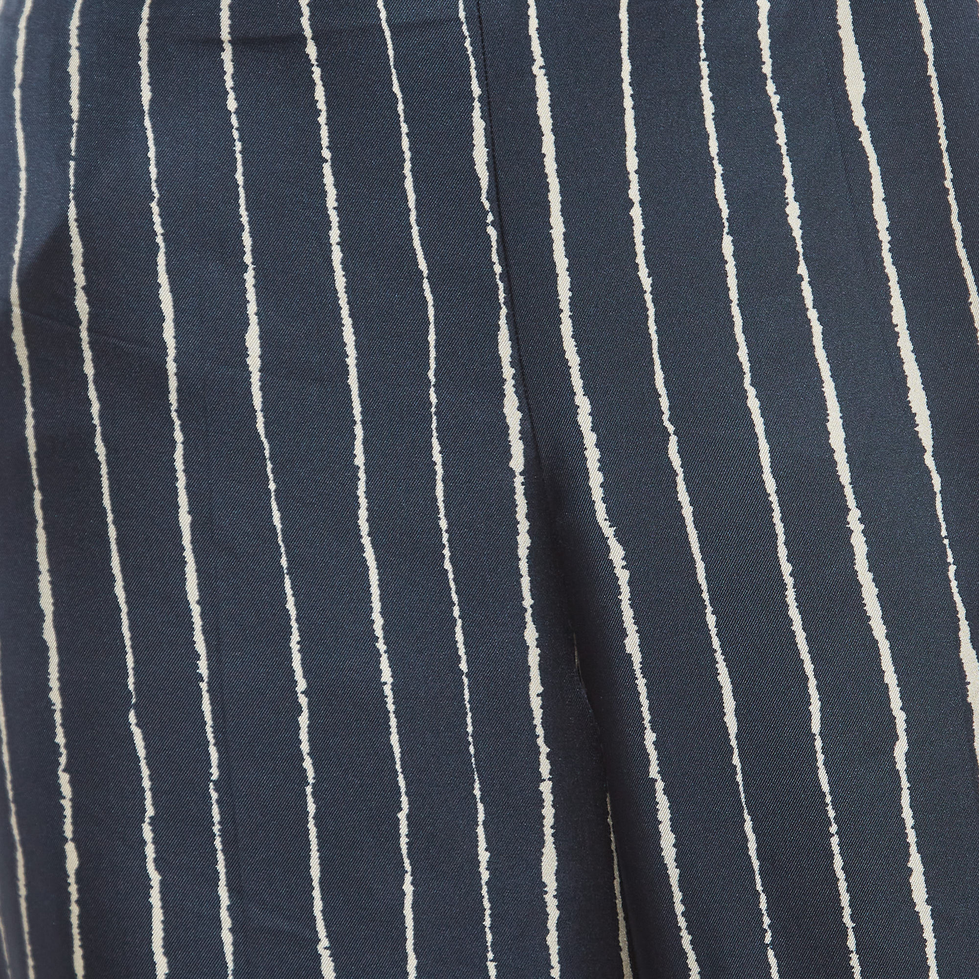 S'Max Mara Navy Blue Striped Silk Wide Leg Trousers S