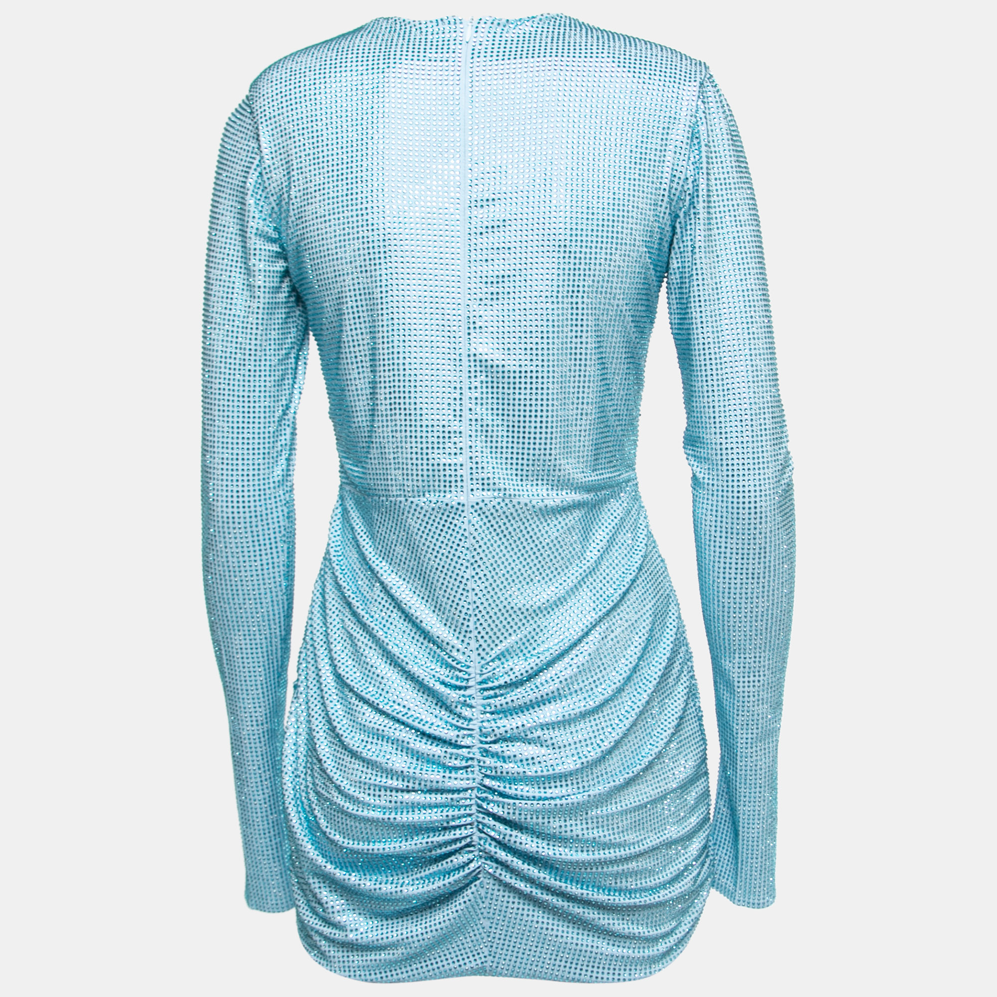 

Sofi Milo Blue Embellished Jersey Draped Long Sleeve Mini Dress