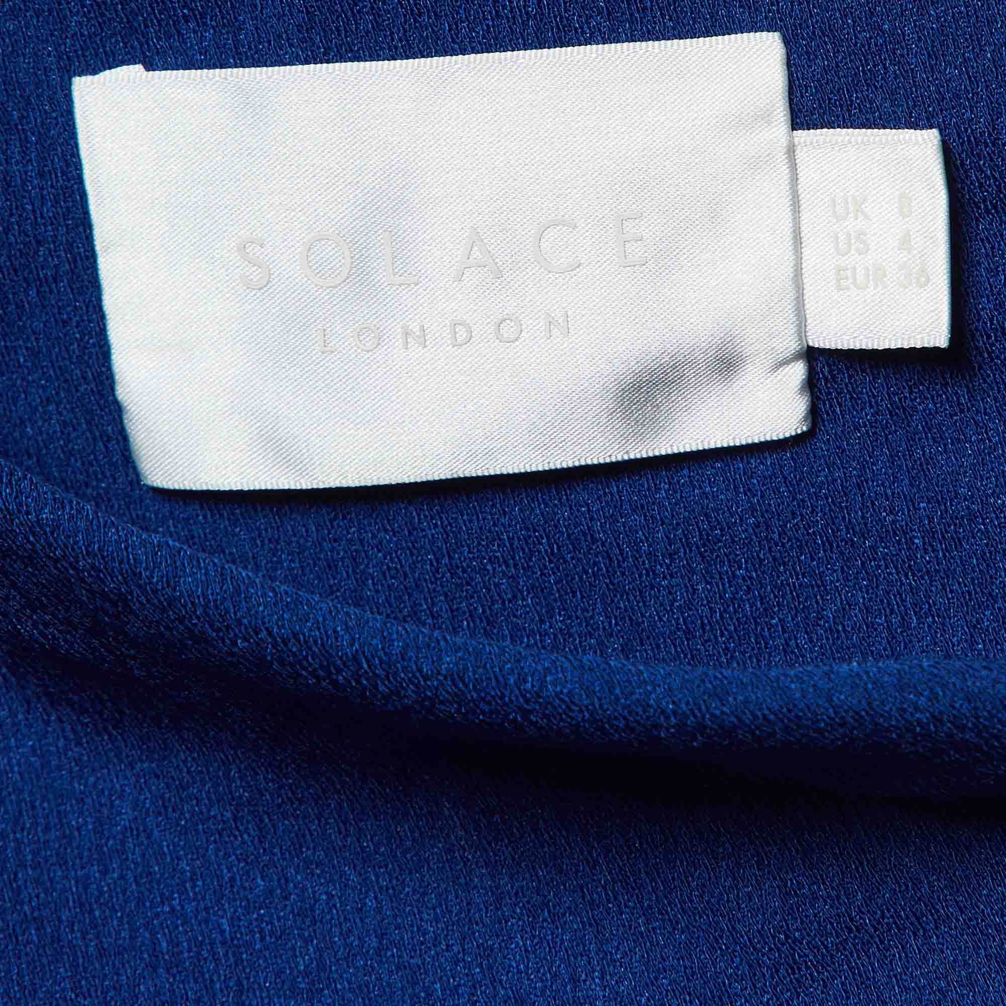 Solace London Blue Crepe One-Shoulder Chrysa Crop Top S