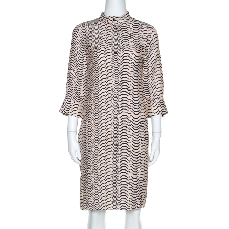Image of Sonia Rykiel Bicolor Printed Silk Long Sleeve Shift Dress M