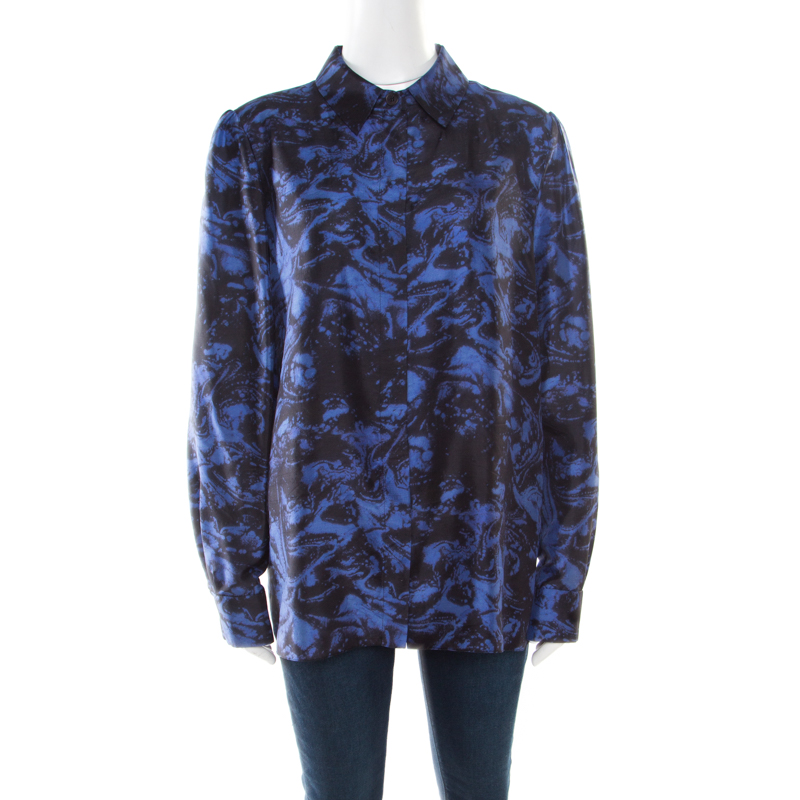 Image of Sonia Rykiel Purple Abstract Printed Silk Button Front Shirt L
