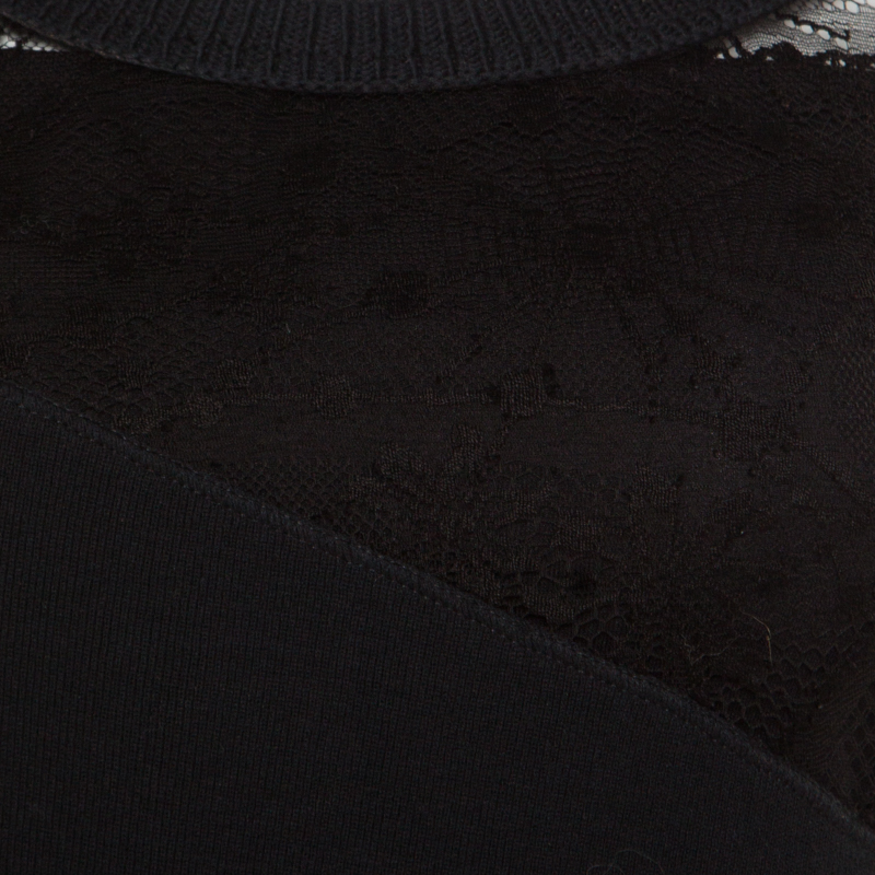Sonia Rykiel Green And Black Lace Paneled Textured Sleeve Detail Sheath Dress S