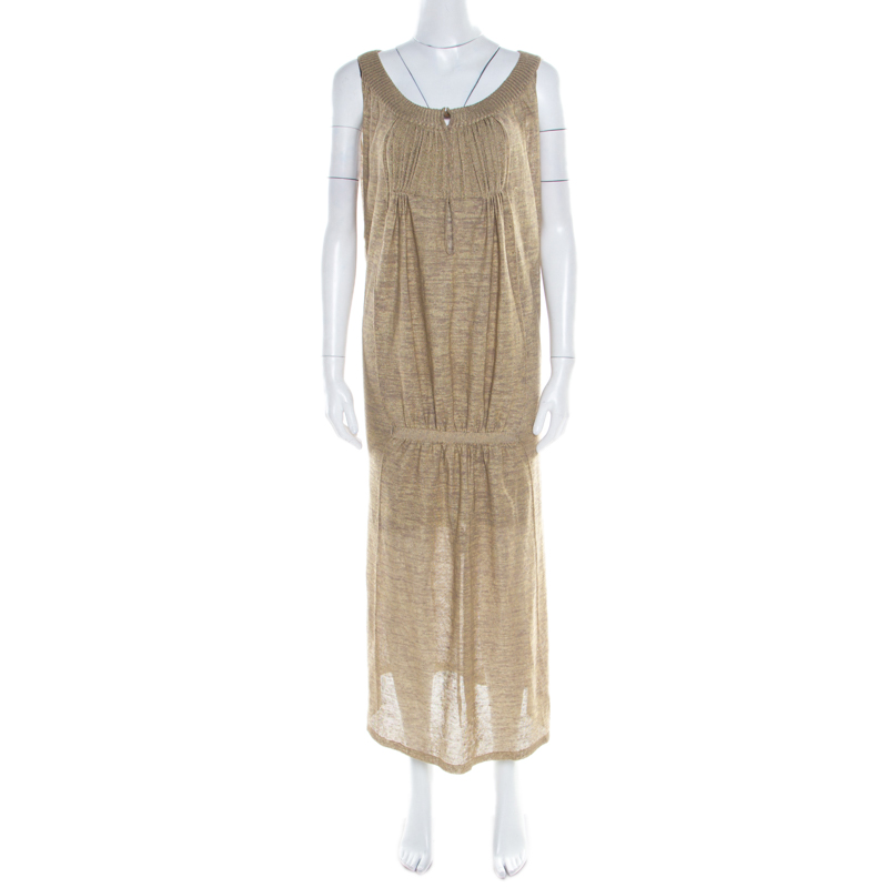 

Sonia Rykiel Beige Perforated Lurex Knit Maxi Dress
