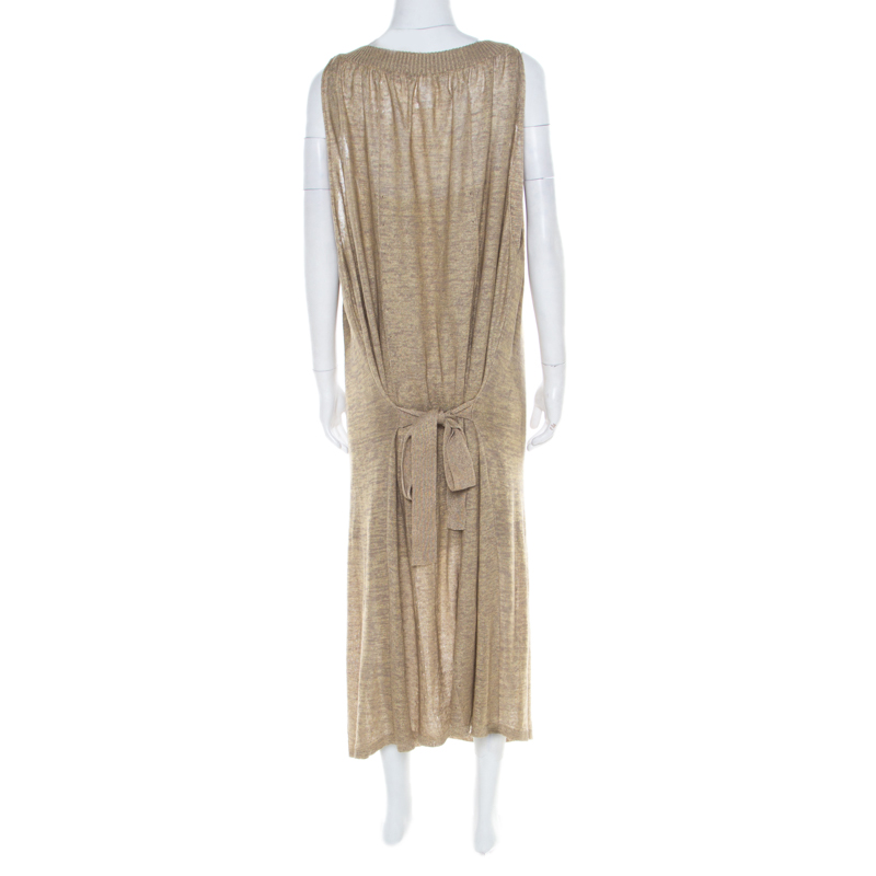 Sonia Rykiel Beige Perforated Lurex Knit Maxi Dress L
