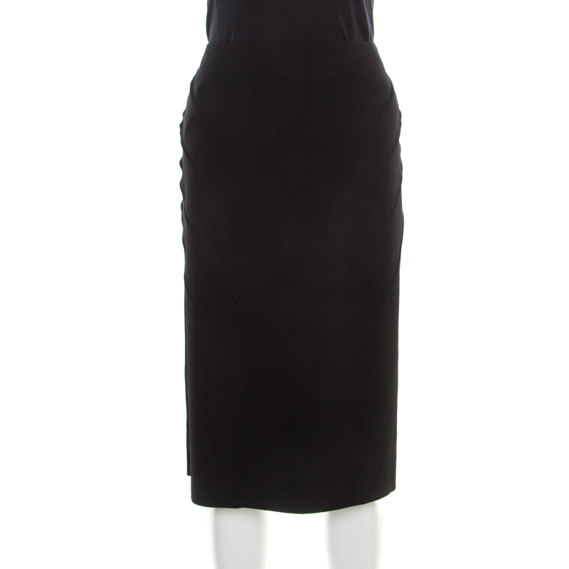 Image of Sonia Rykiel Black Diagonal Pintuck Detail Pencil Skirt XL