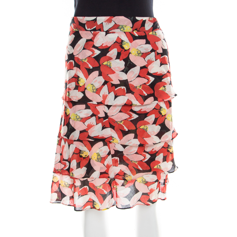 Image of Sonia Rykiel Multicolor Floral Printed Cotton Tiered Skirt L