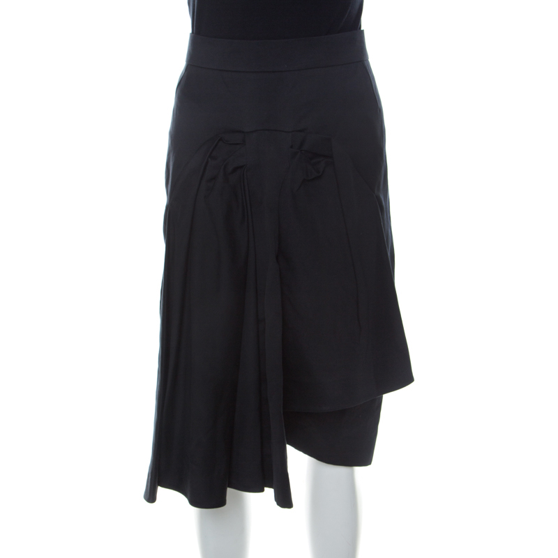 Sonia rykiel black silk blend front bow detail skirt l