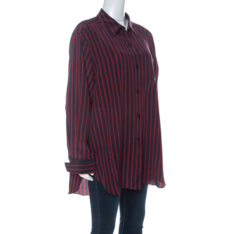 

Sonia Rykiel Navy Blue & Red Striped Silk Crepe De Chine Shirt