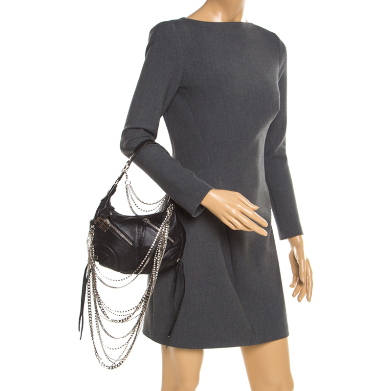 

Sonia Rykiel Black Leather Multichain Embellished Small Shoulder Bag