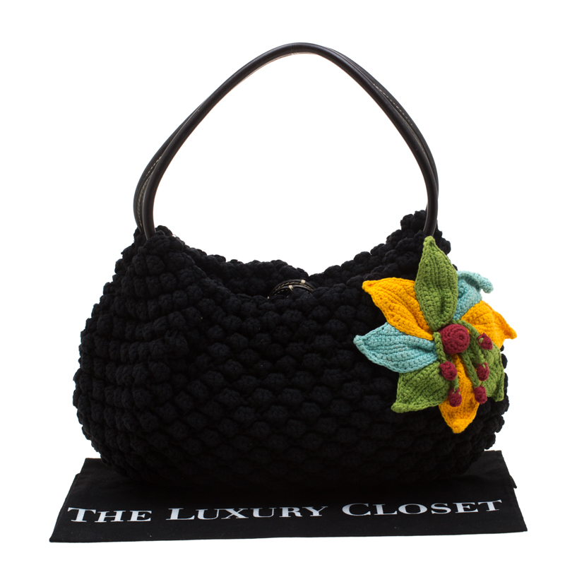 Sonia Rykiel Multicolor Floral Crochet Hobo