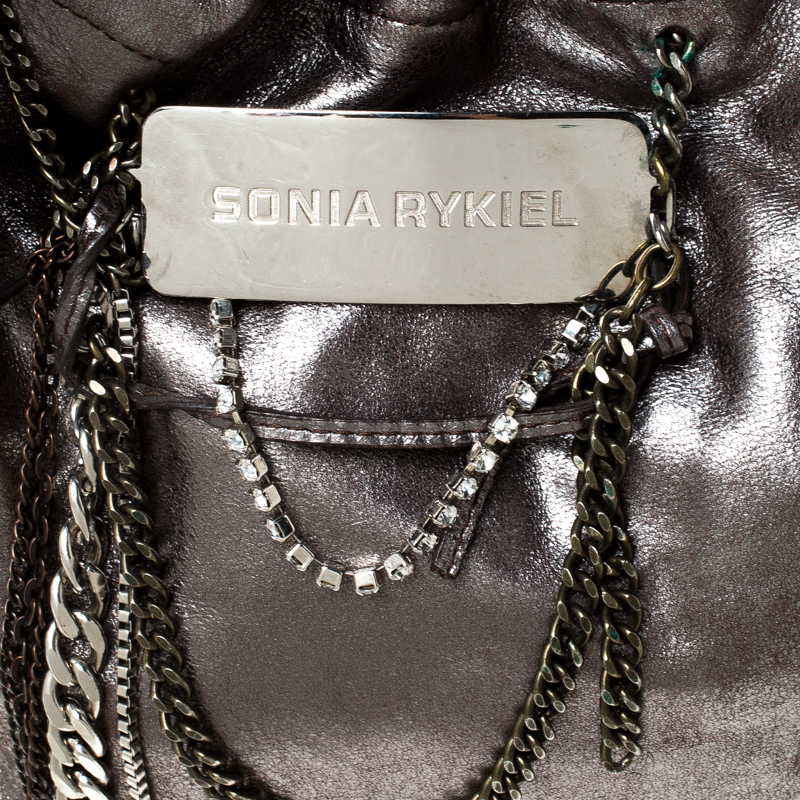 Sonia Rykiel Silver Leather Chain Embellished Shoulder Bag