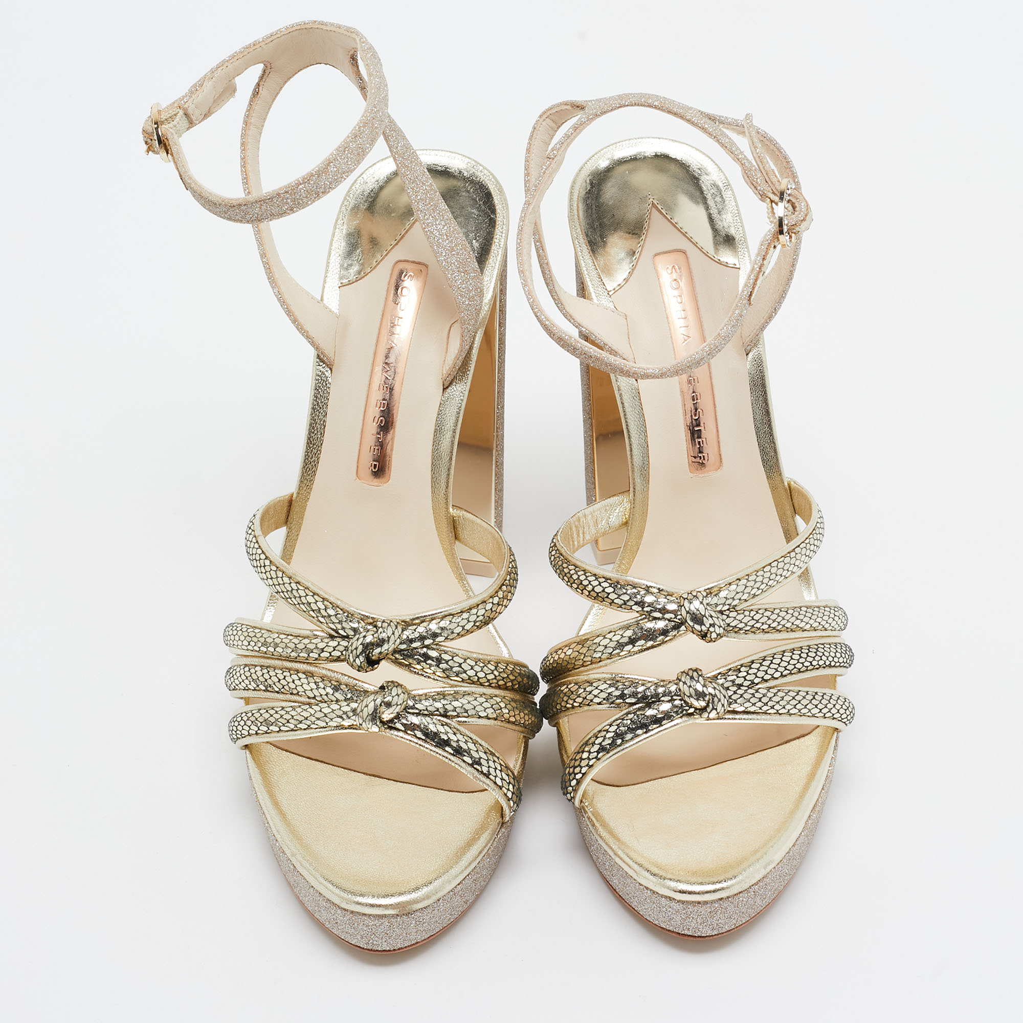 Sophia Webster Metallic Glitter And Leather Ankle Strap Sandals Size 38.5