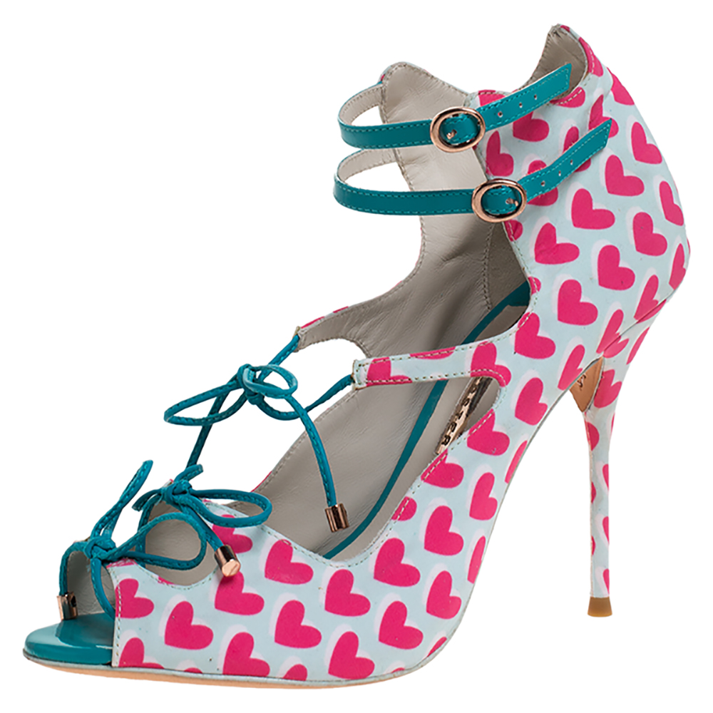 Image of Sophia Webster Pink/Multicolor Heart Print Nylon Sandals Size .