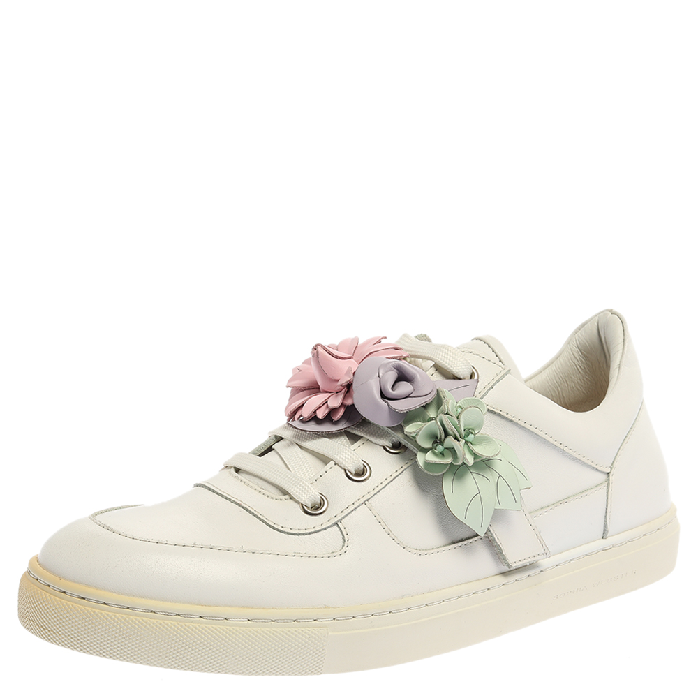 Image of Sophia Webster White Leather Lilico Low Top Sneakers Size