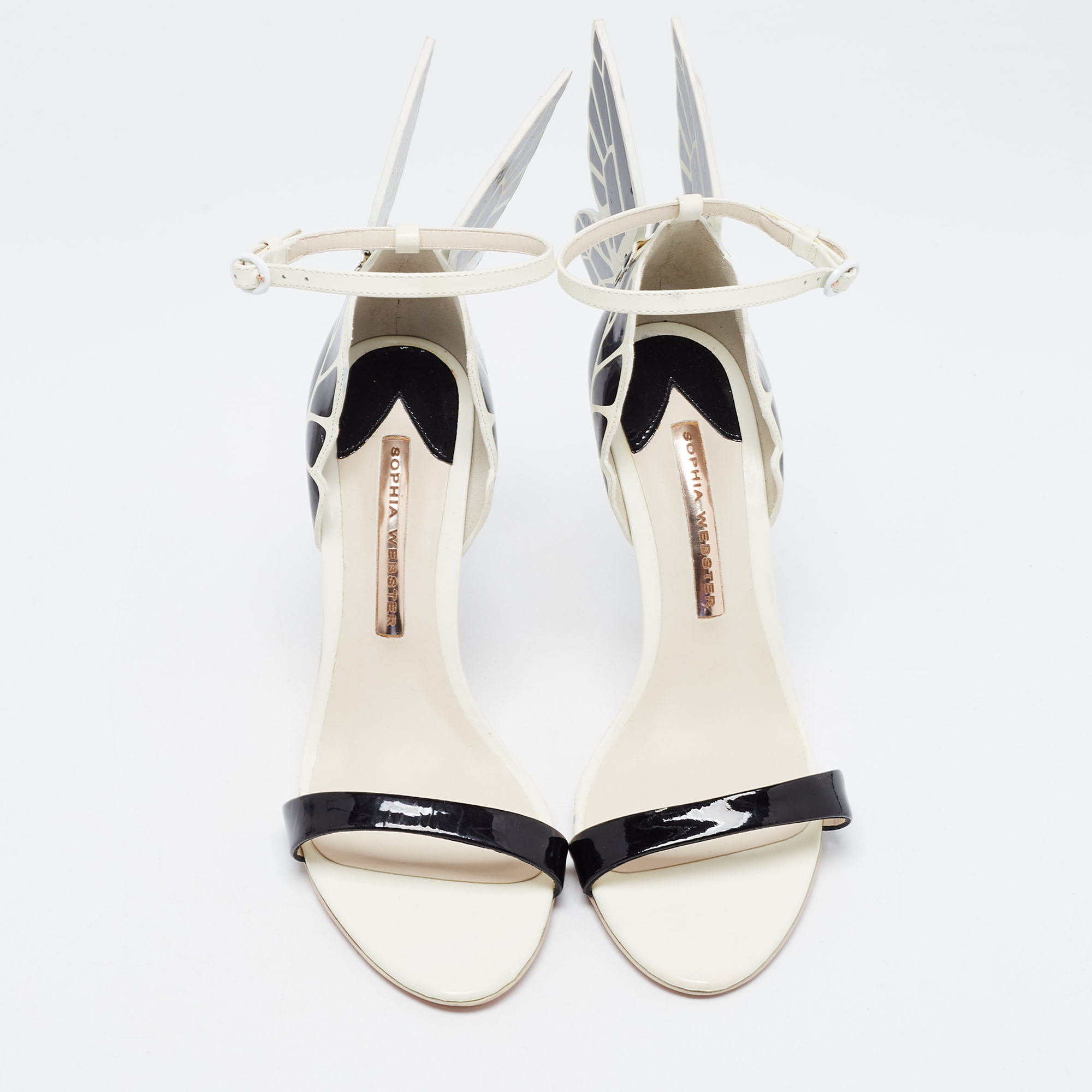 Sophia Webster Black/White Leather Evangeline Ankle Strap Sandals Size 38.5