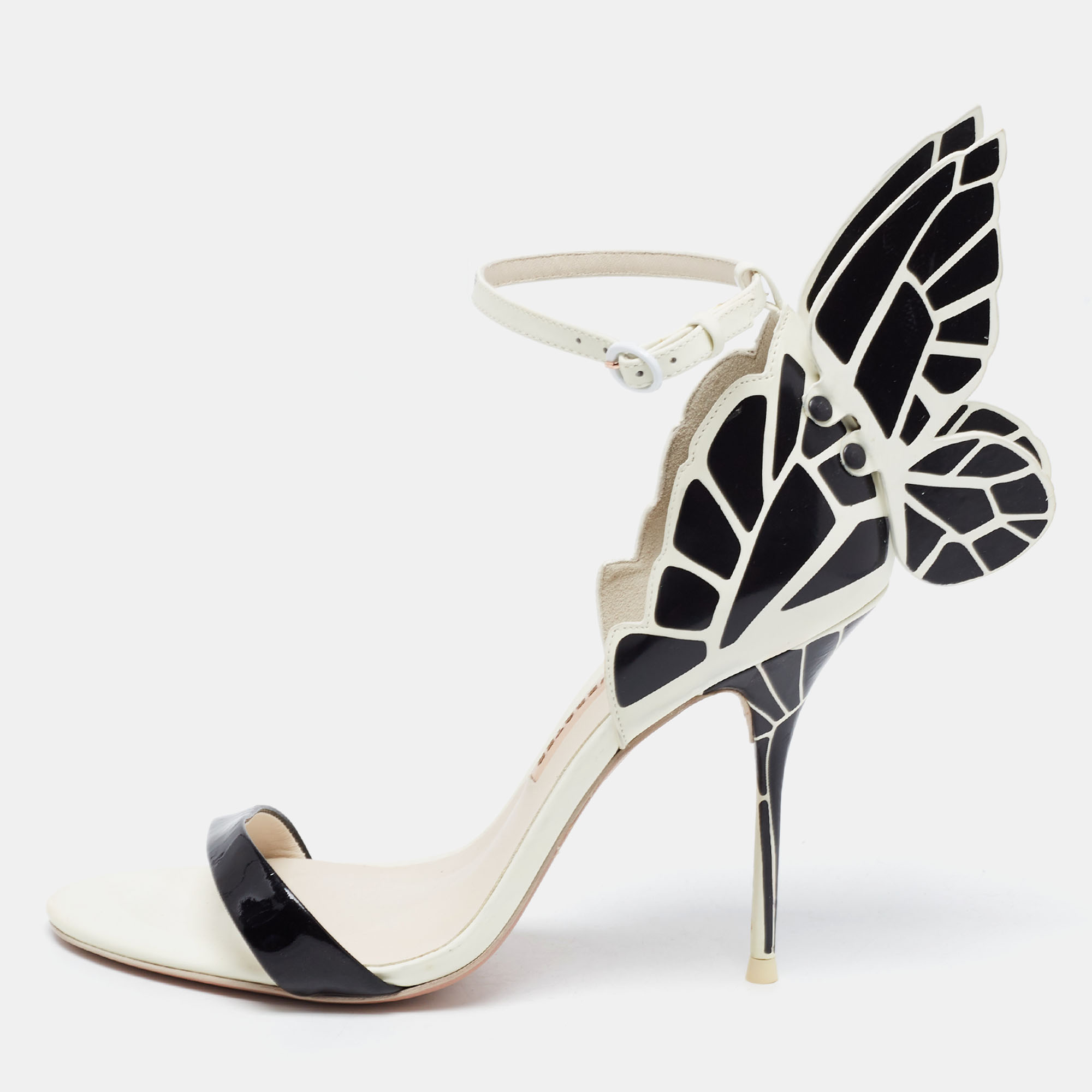 Sophia Webster Black/White Leather Evangeline Ankle Strap Sandals Size 38.5