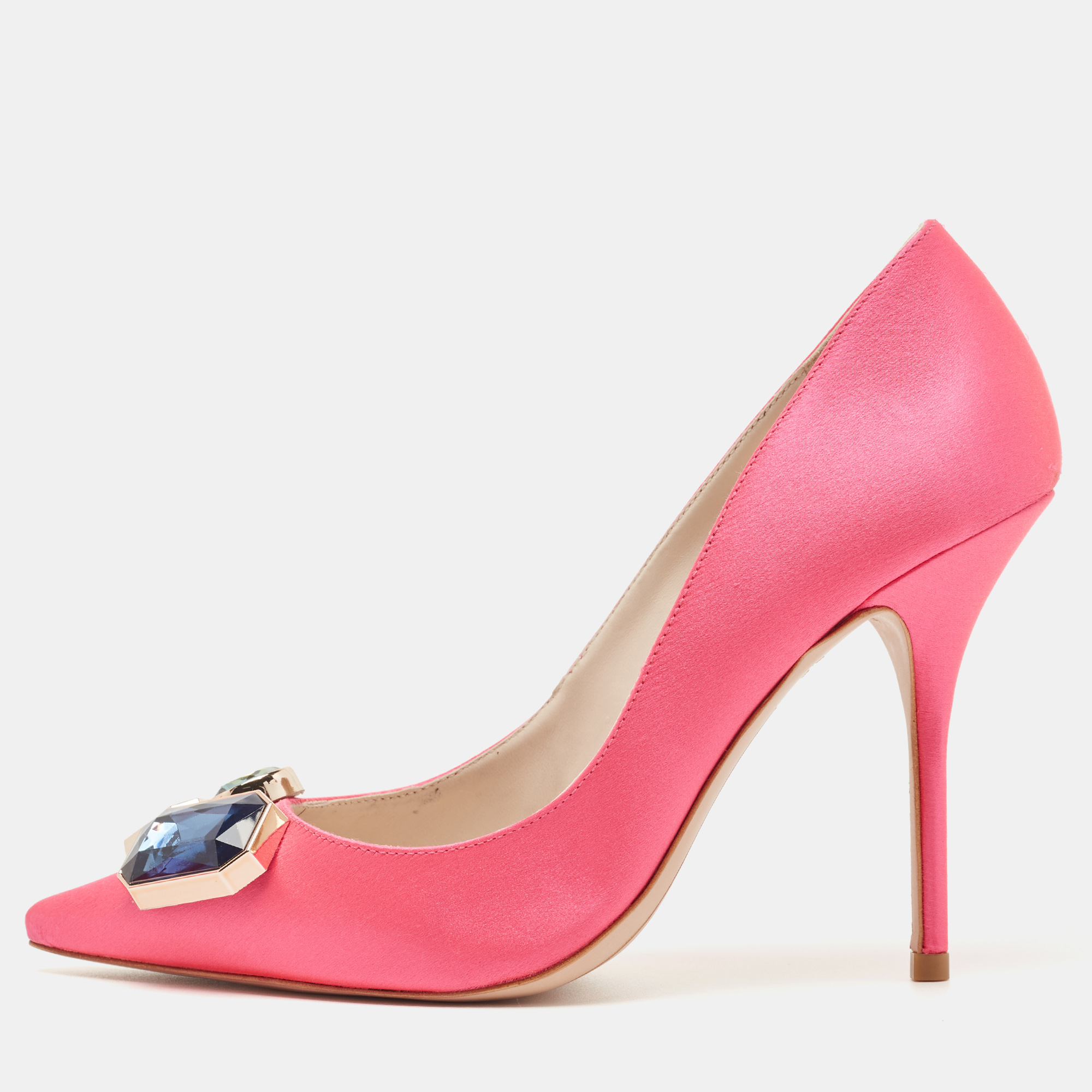 Sophia Webster Hot Pink Satin Lola Gem Pointed Toe Pumps Size 39.5