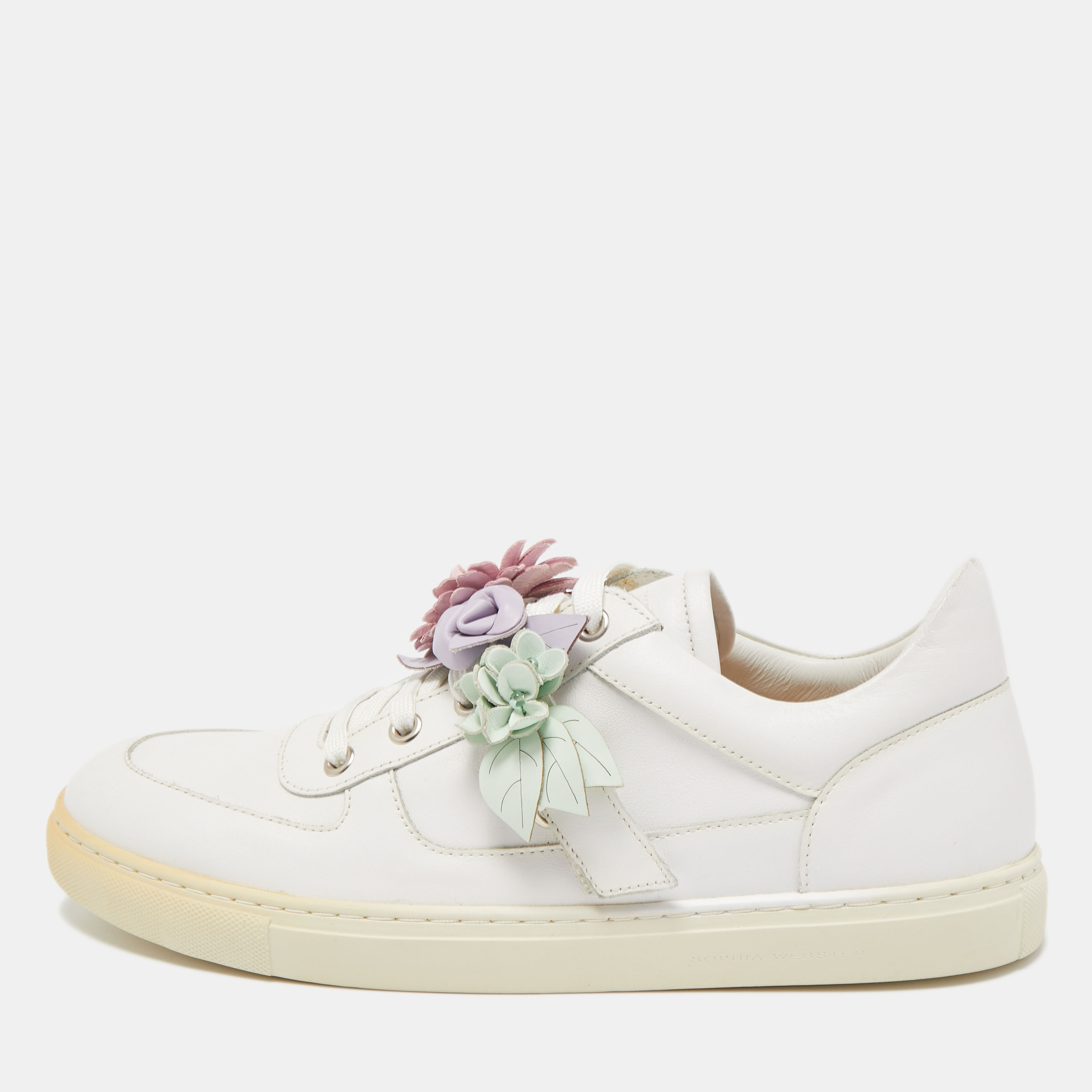 Sophia Webster White Leather Lilico Floral Sneakers Size 42