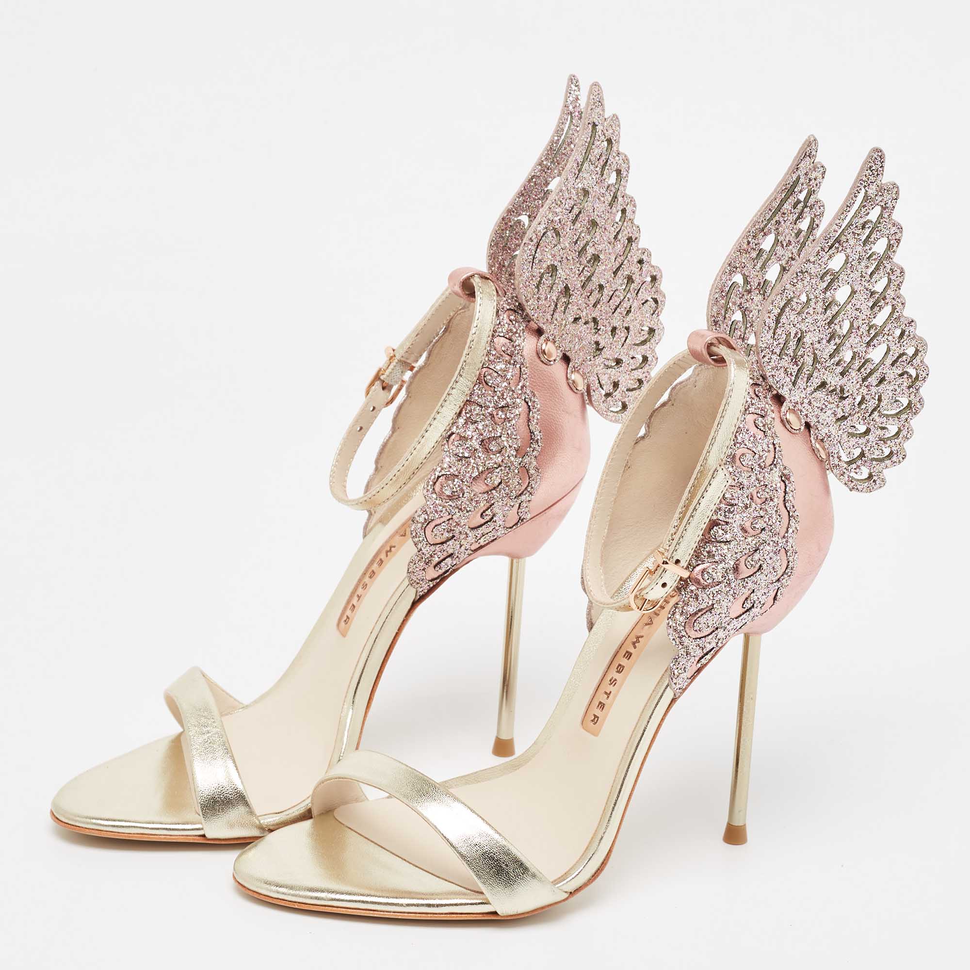 

Sophia Webster Gold/Pink Leather and Glitter Chiara Ankle Strap Sandals Size