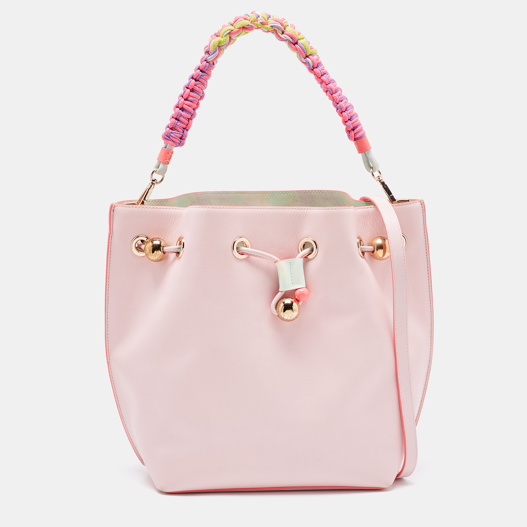 Sophia Webster Pink Leather Romy Drawstring Bucket Bag