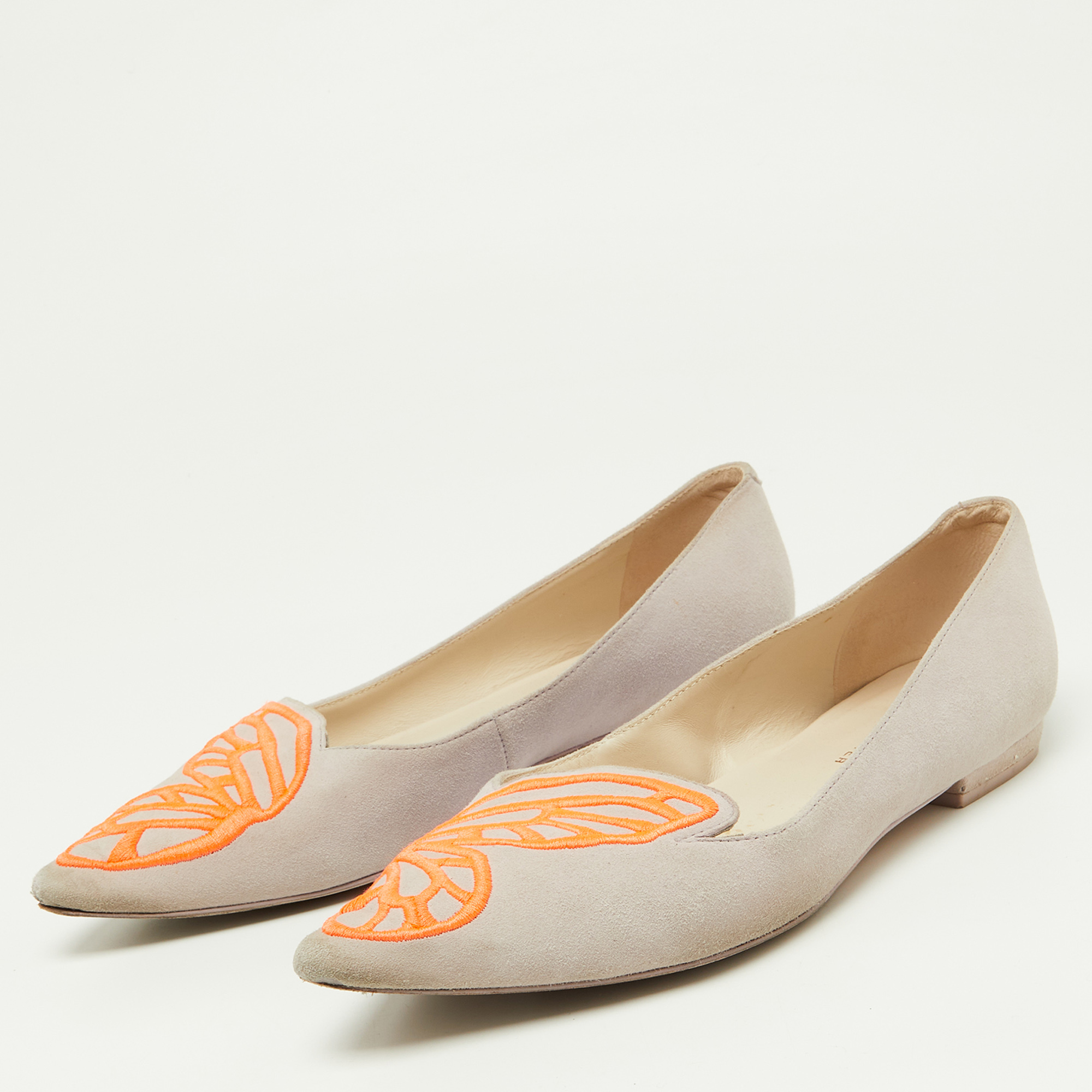 Sophia Webster Pink/Orange Suede Bibi Butterfly Pointed Toe Ballet Flats Size 37