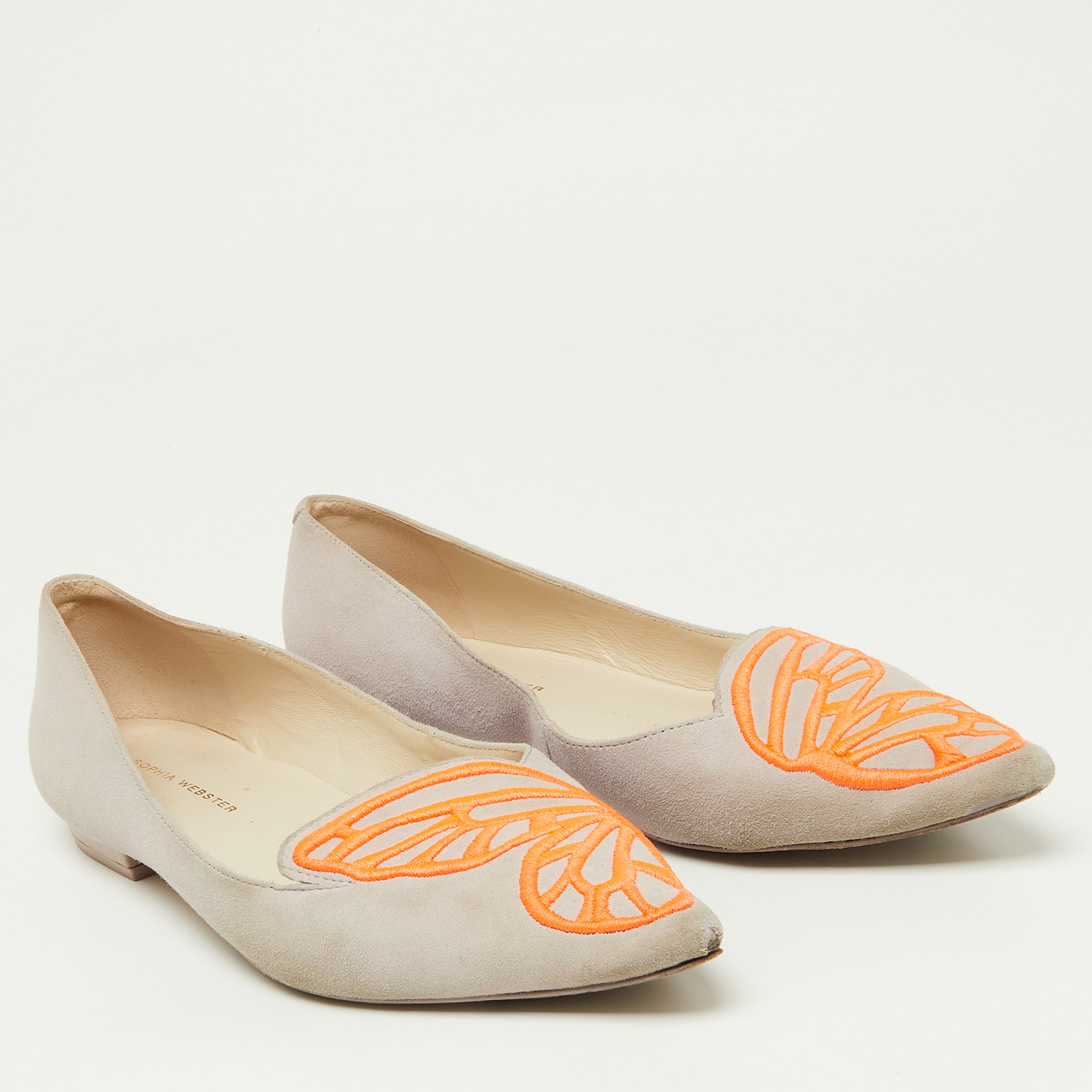 Sophia Webster Pink/Orange Suede Bibi Butterfly Pointed Toe Ballet Flats Size 37