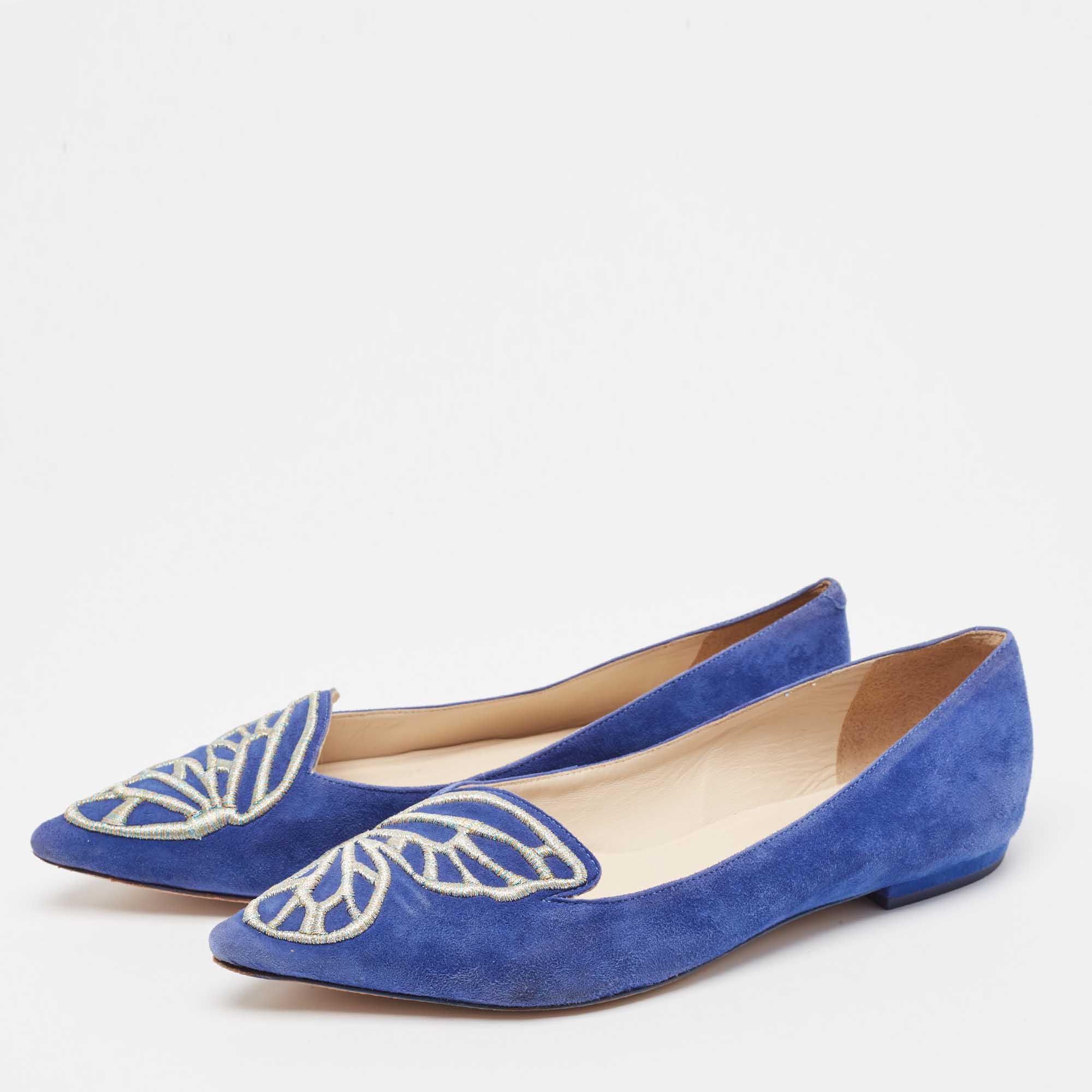 Sophia Webster Blue Suede Bibi Butterfly Ballet Flats Size 36.5