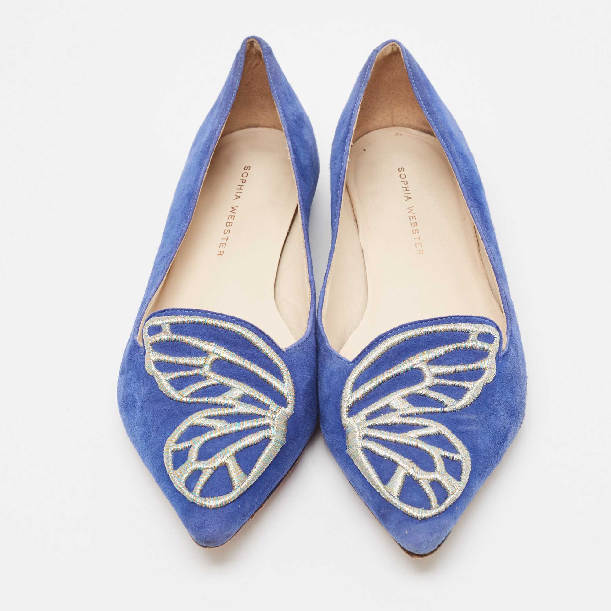 Sophia Webster Blue Suede Bibi Butterfly Ballet Flats Size 36.5