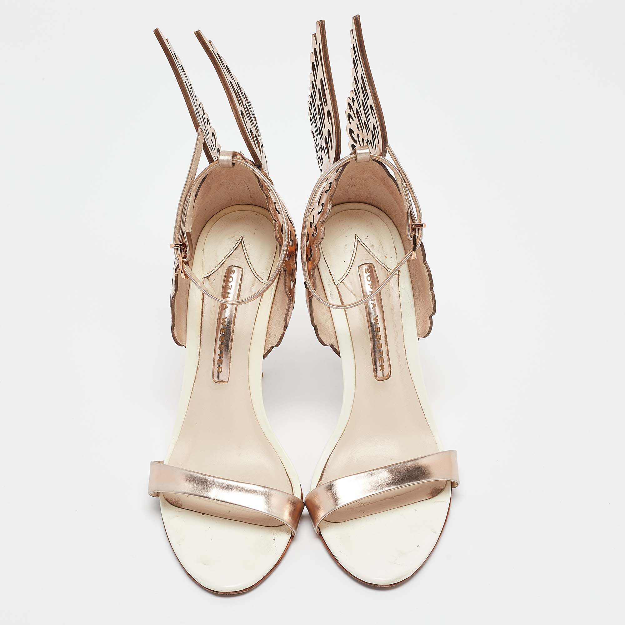 Sophia Webster Gold Laser Cut Rose Gold Leather Evangeline Open Toe Sandals Size 37