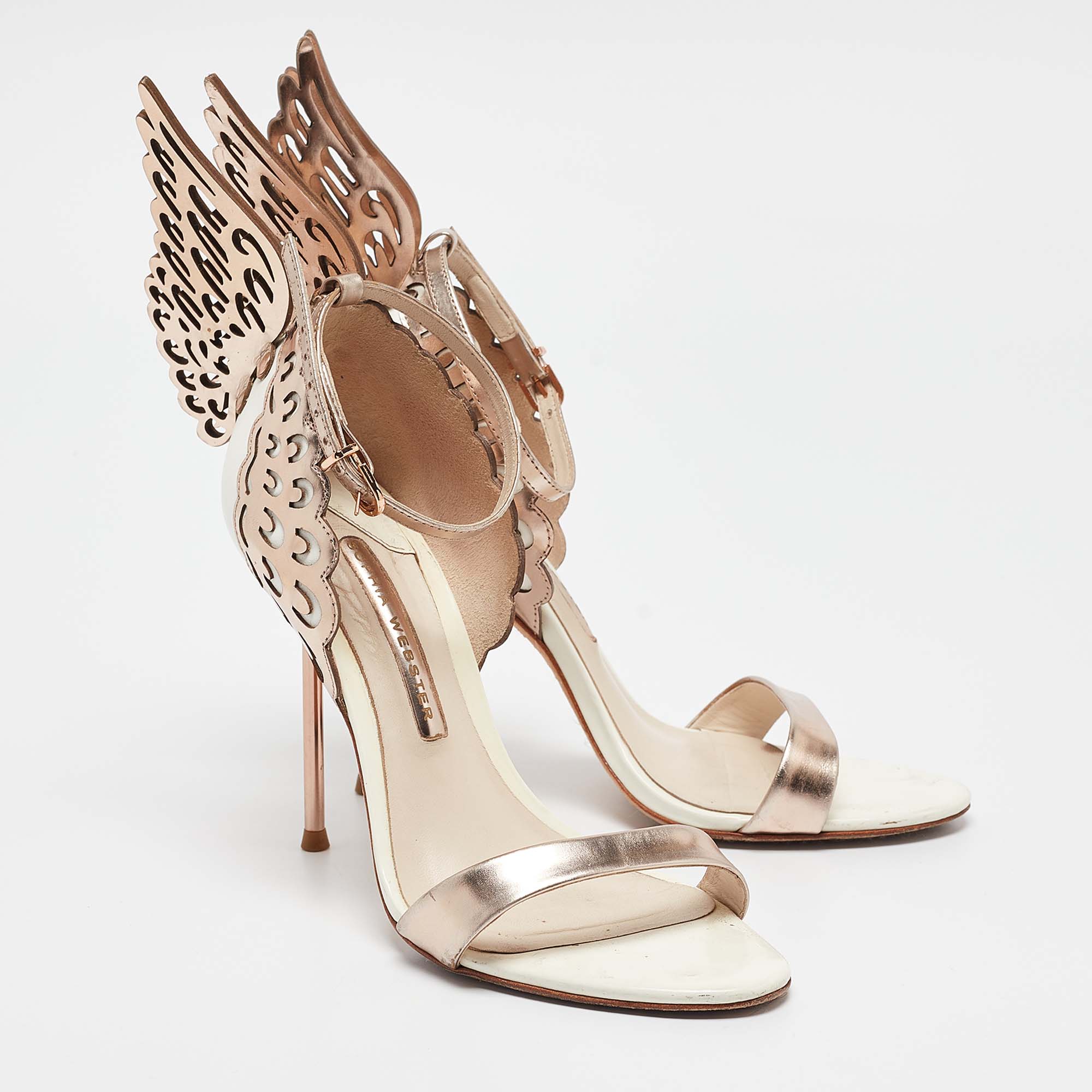 Sophia Webster Gold Laser Cut Rose Gold Leather Evangeline Open Toe Sandals Size 37