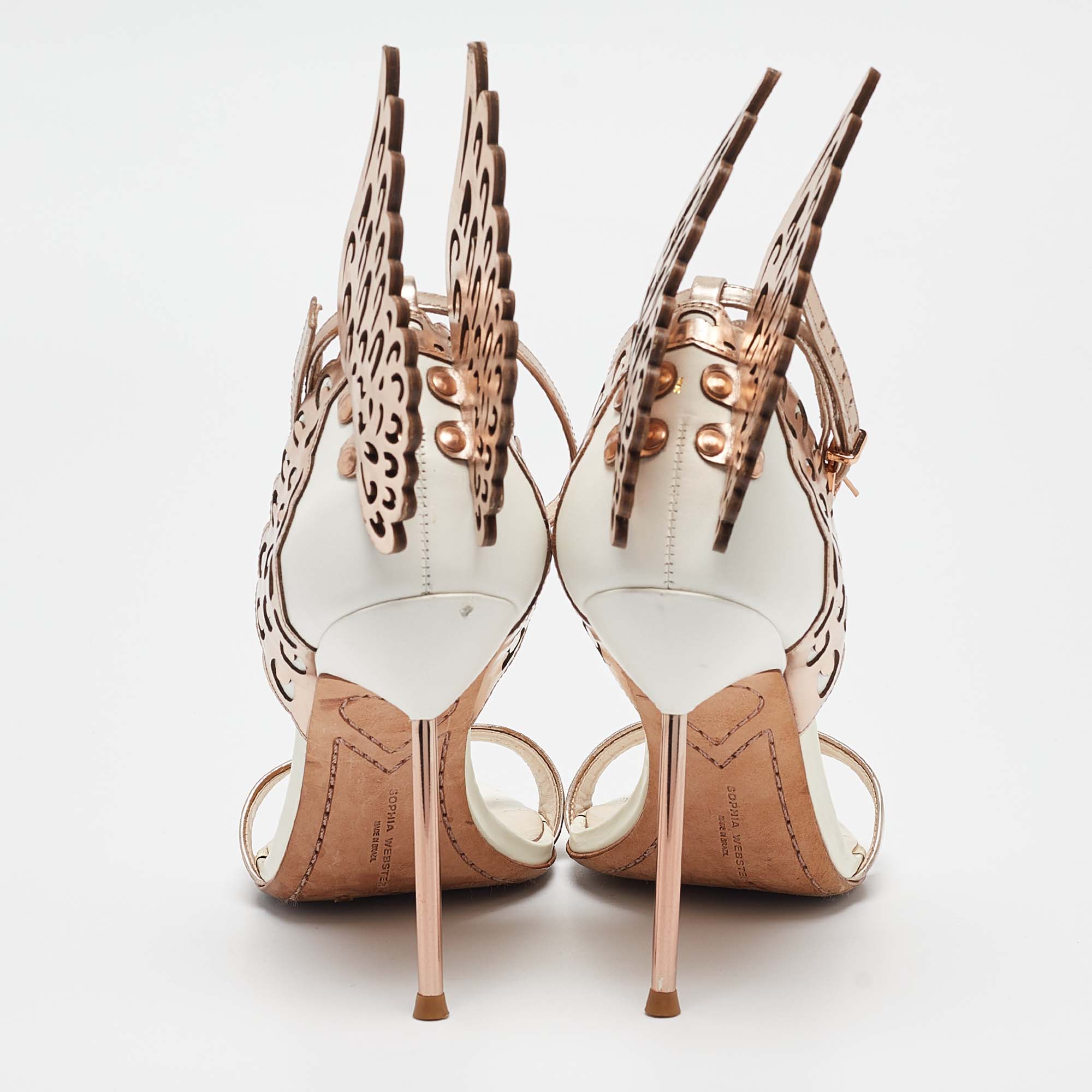 Sophia Webster Gold Laser Cut Rose Gold Leather Evangeline Open Toe Sandals Size 37