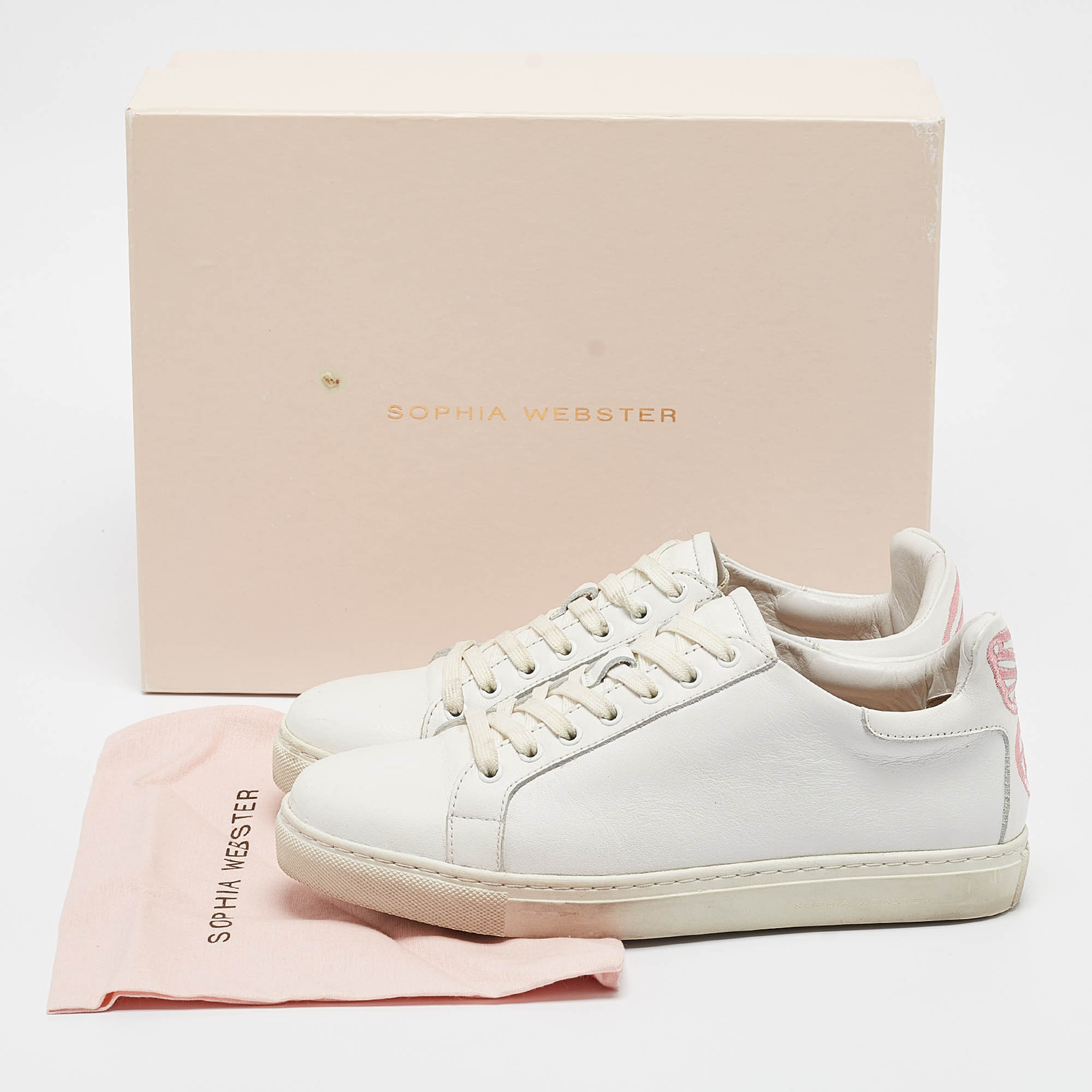 Sophia Webster White Leather Bibi Butterfly Sneakers Size 36.5