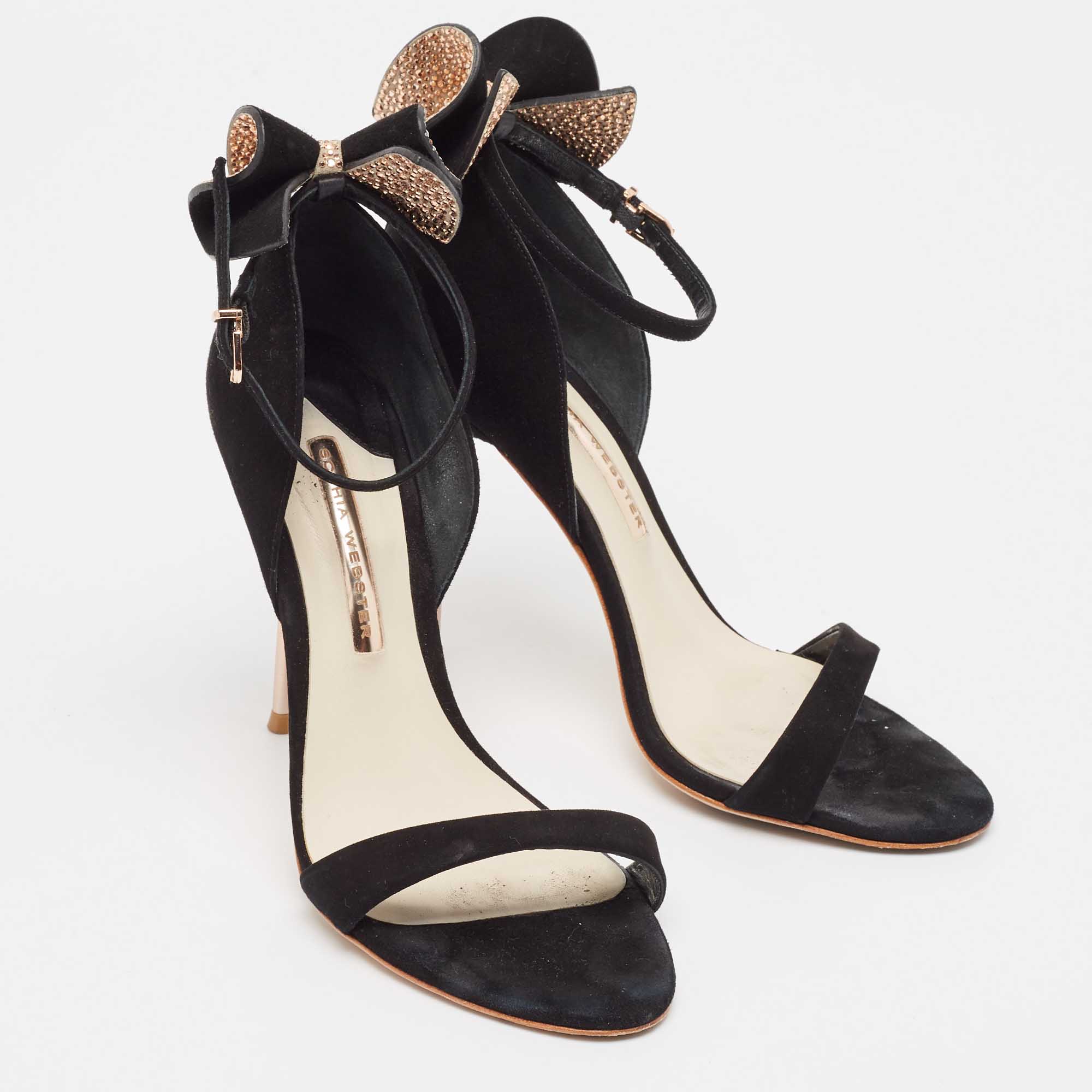 Sophia Webster Black Suede Chiara Bow Ankle Strap Sandals Size 39