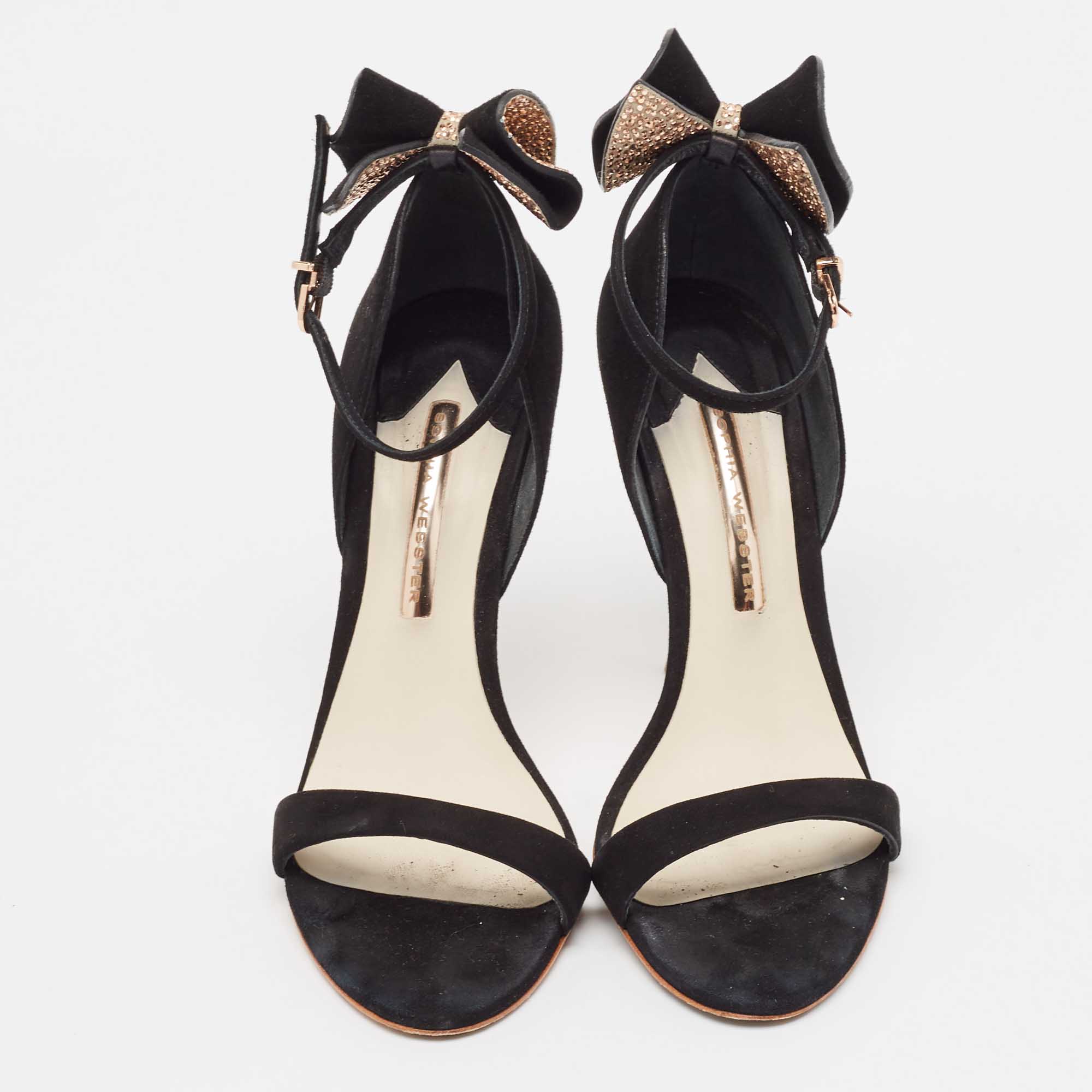 Sophia Webster Black Suede Chiara Bow Ankle Strap Sandals Size 39