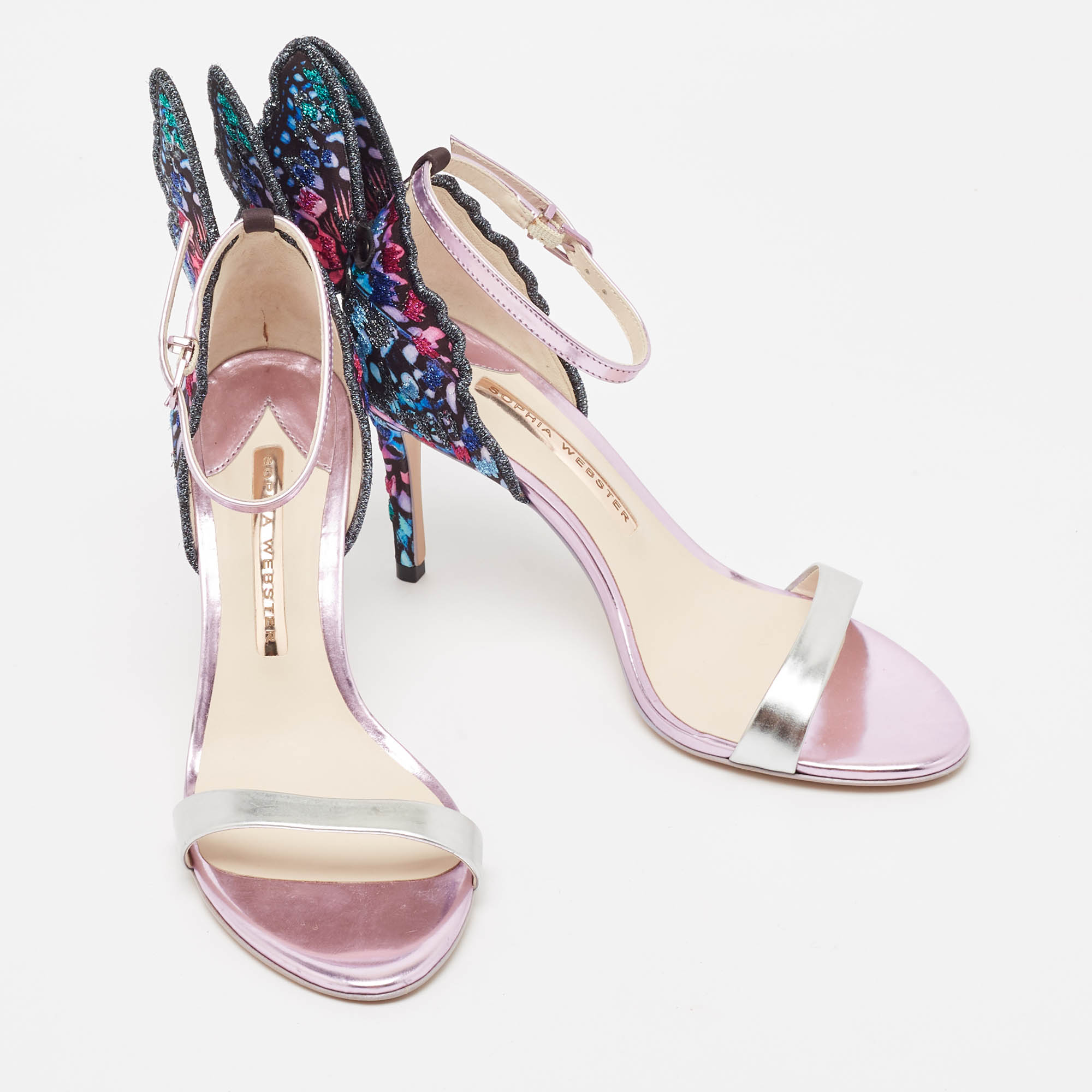 Sophia Webster Multicolor Embroidered Fabric And Leather Chiara Butterfly Sandals Size 36.5