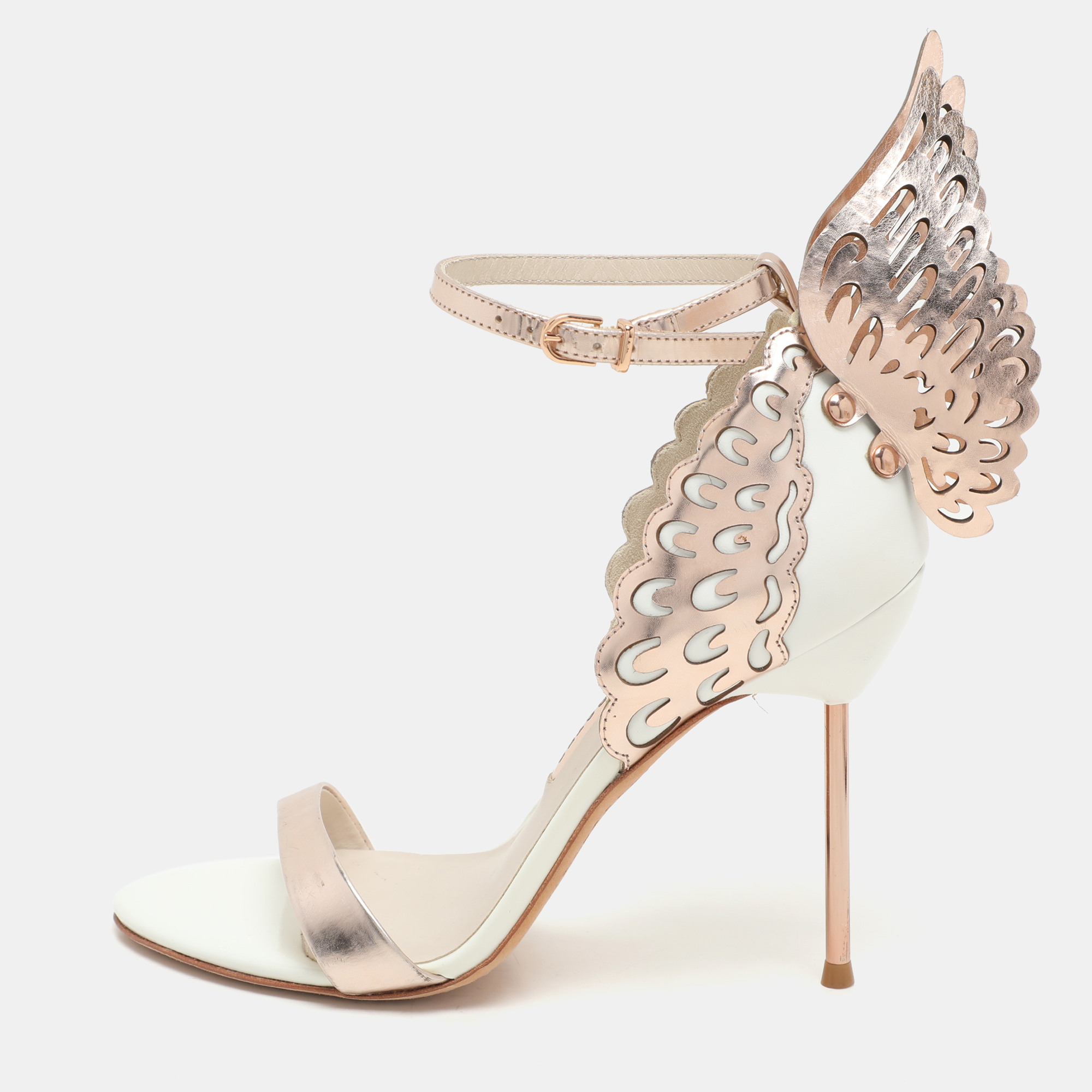 Sophia Webster Metallic Rose Gold/White Leather Evangeline Ankle Strap Sandals Size
Sophia Webster Metallic Rose Gold/White Leather Evangeline Ankle Strap Sandals Size